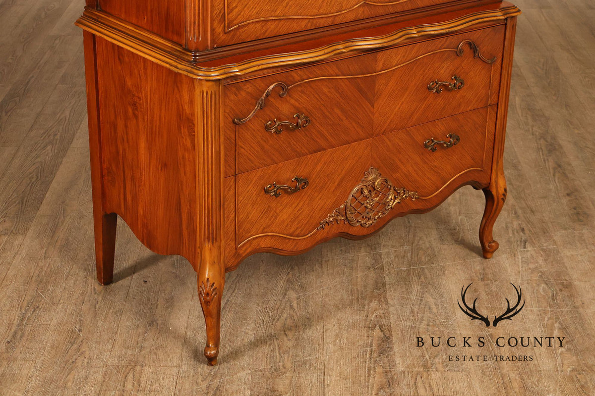 French Louis XV Style Satinwood High Chest Of Drawers