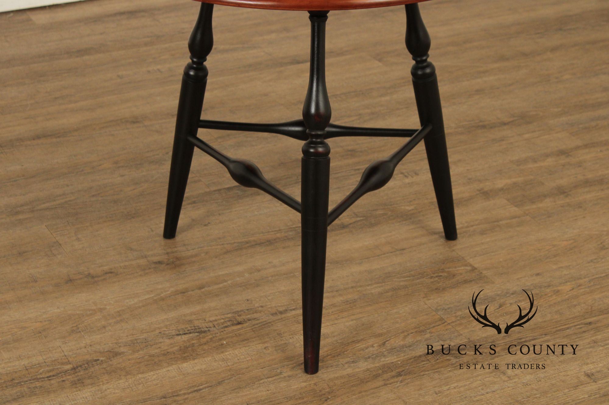 Custom Crafted Windsor Style Round Cherry and Ebonized Maple Side Table