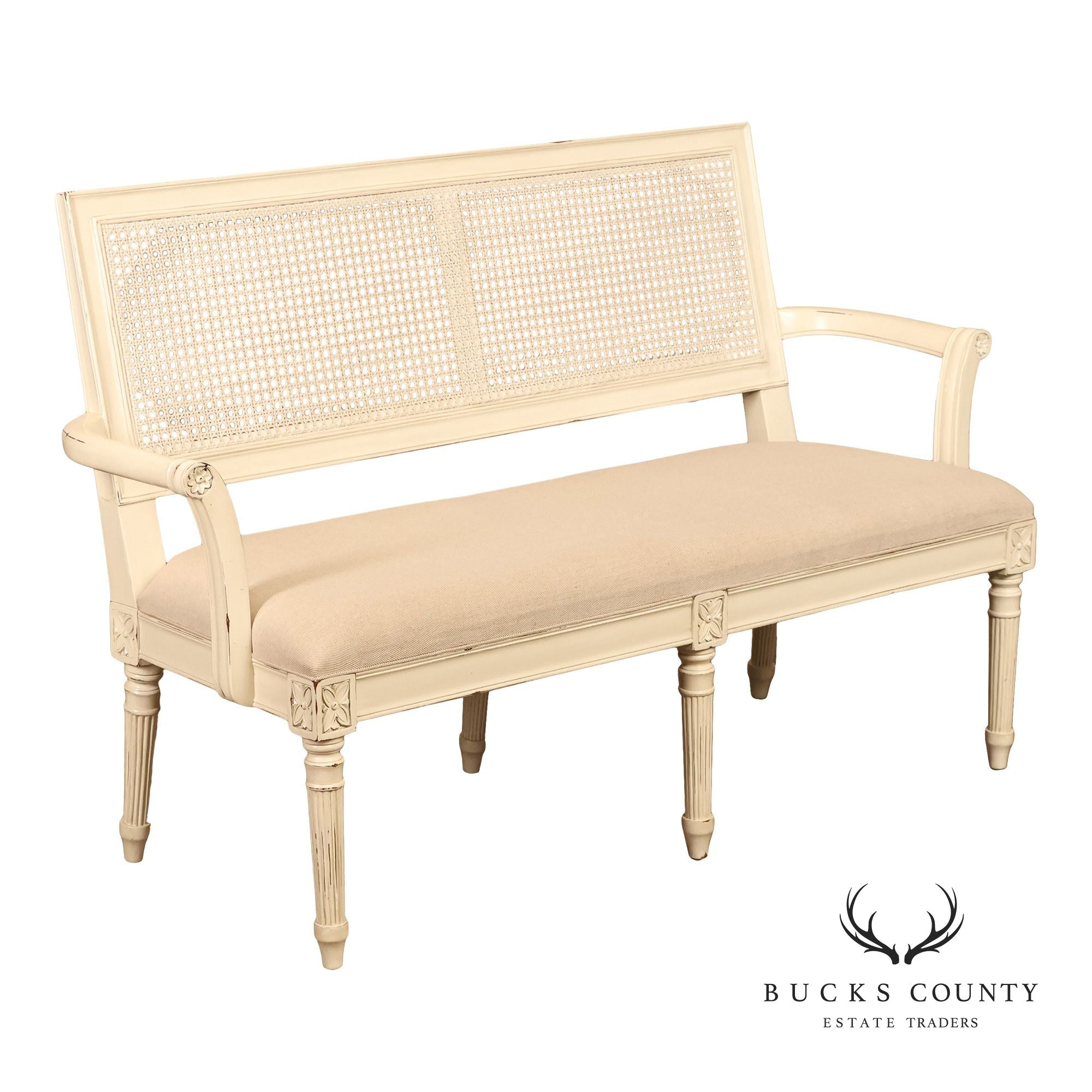 Alden Parkes Country French Louis XVI Style Caned Back Painted Settee