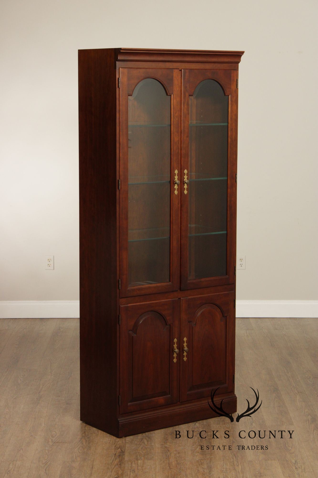 Stickley Traditional Pair of Cherry Bookcase Display Cabinets