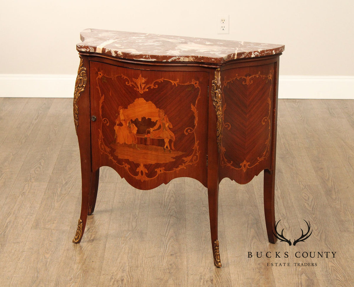 French Louis XV Style Ormolu Mounted Marquetry Bombe Chest