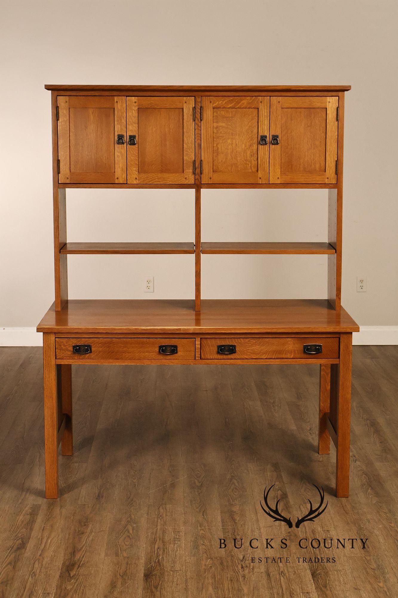 Stickley Mission Collection Oak Spindle Desk with Hutch