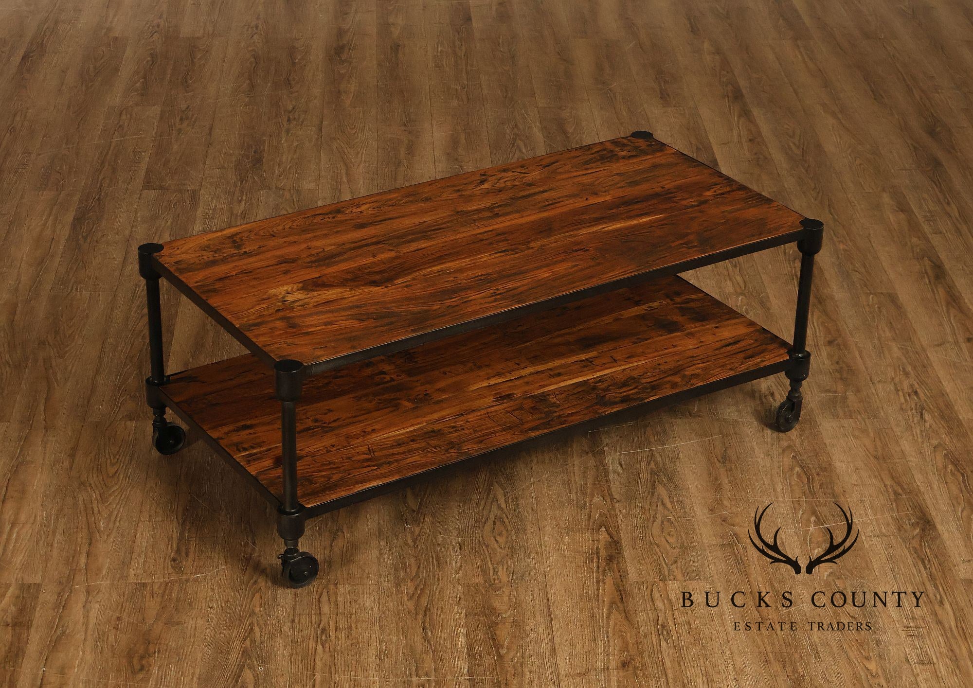 Industrial Style Two-Tier Rolling Coffee table