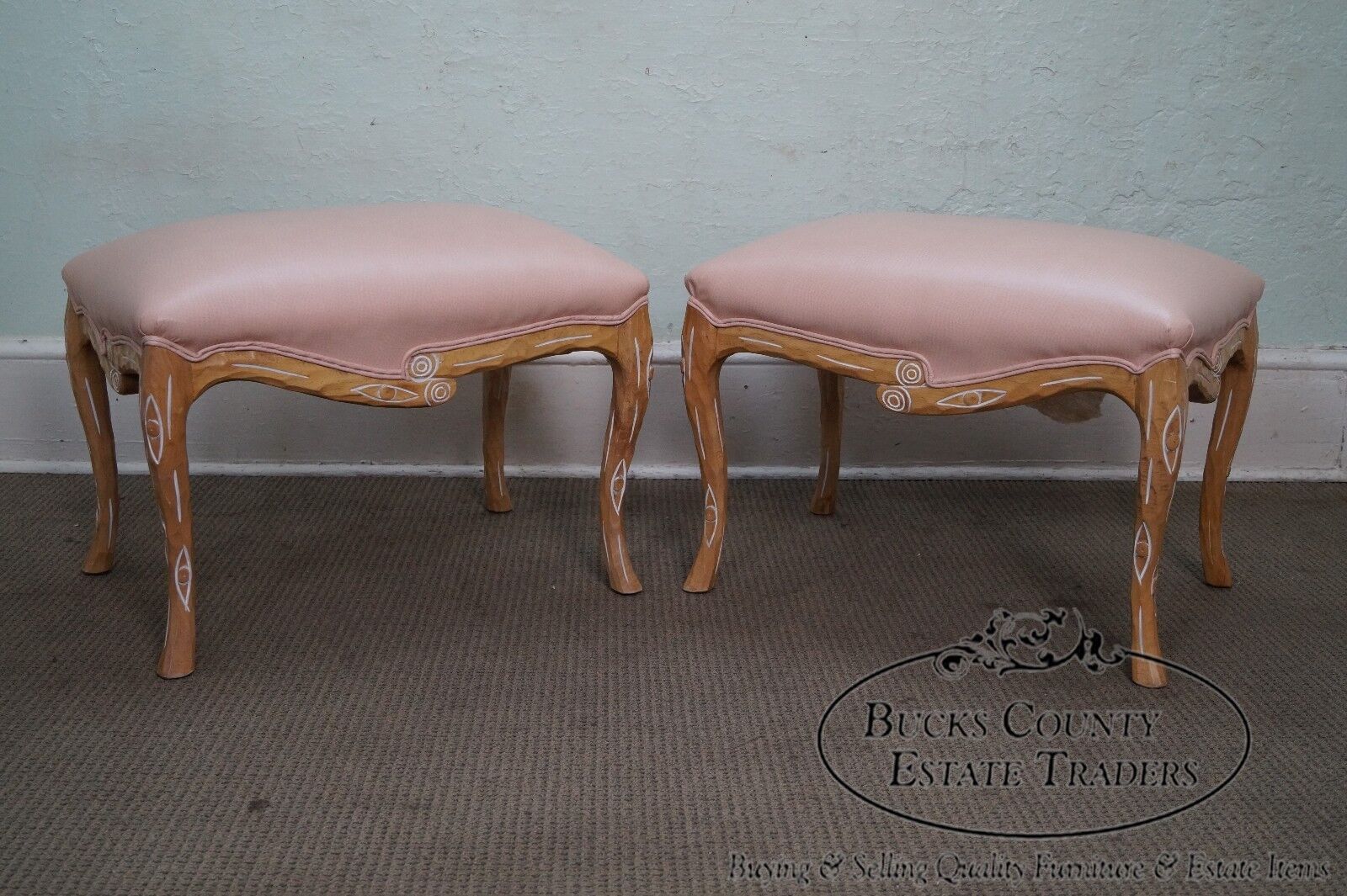 Unusual Pair of Faux Branch Leather Ottomans Benches