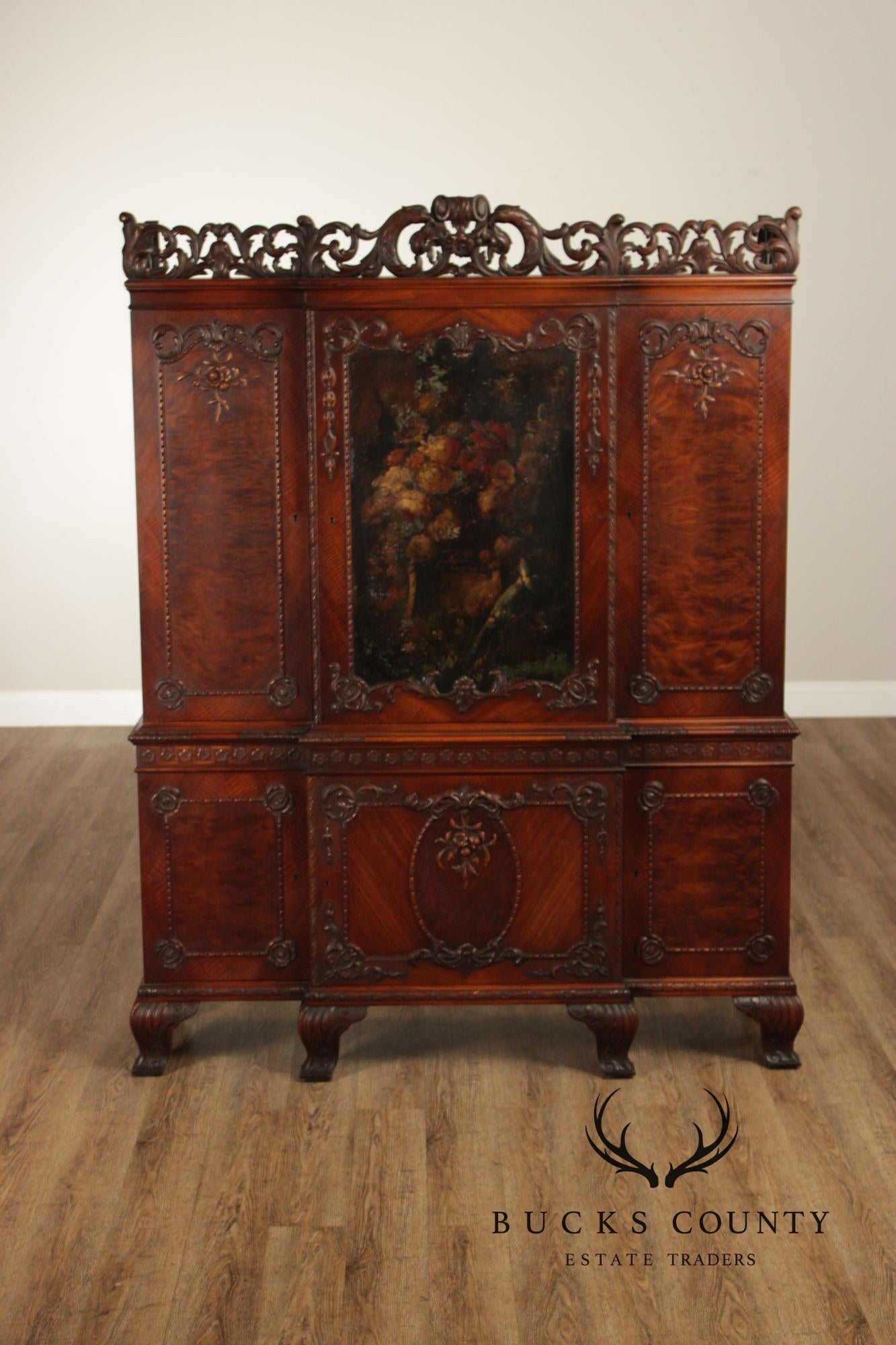 Georgian Style Hand Painted Mahogany Breakfront Cabinet