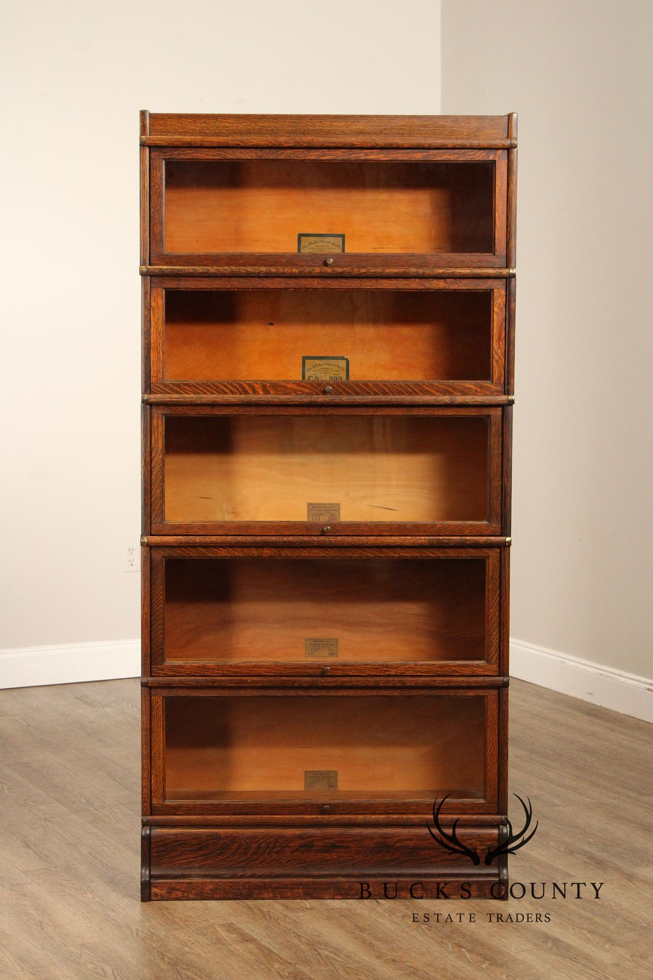 Globe Wernicke Antique Pair Of Five Stack Oak Barrister Bookcases