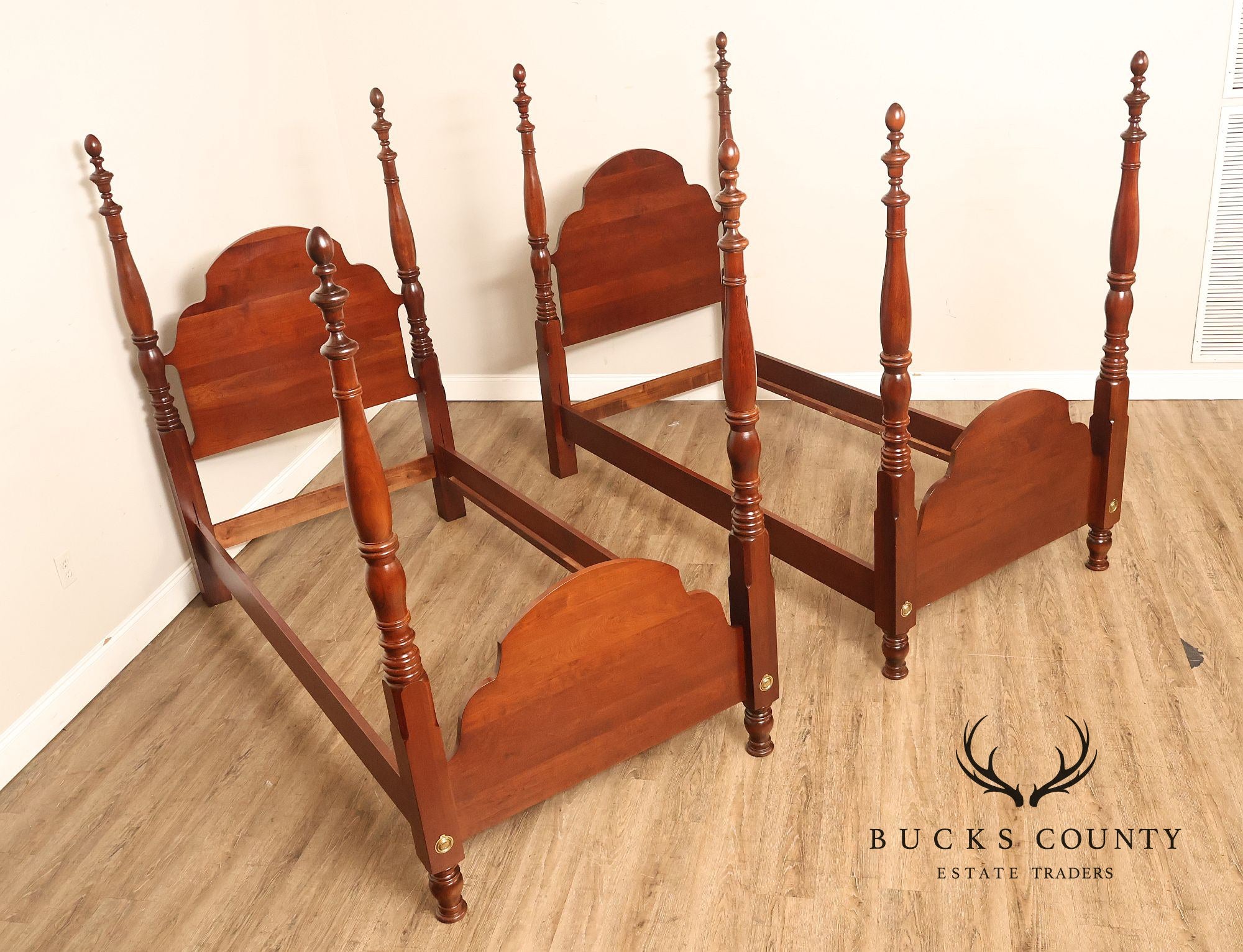 Pair Of Traditional Cherry Wood Twin Poster Beds