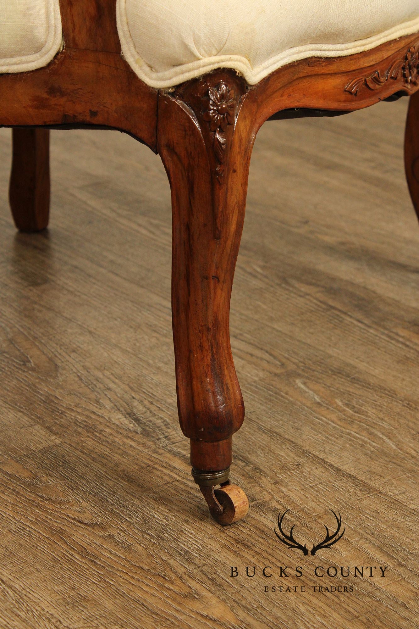 Antique French Louis XV Style Pair of Carved Walnut Fauteuil Armchairs