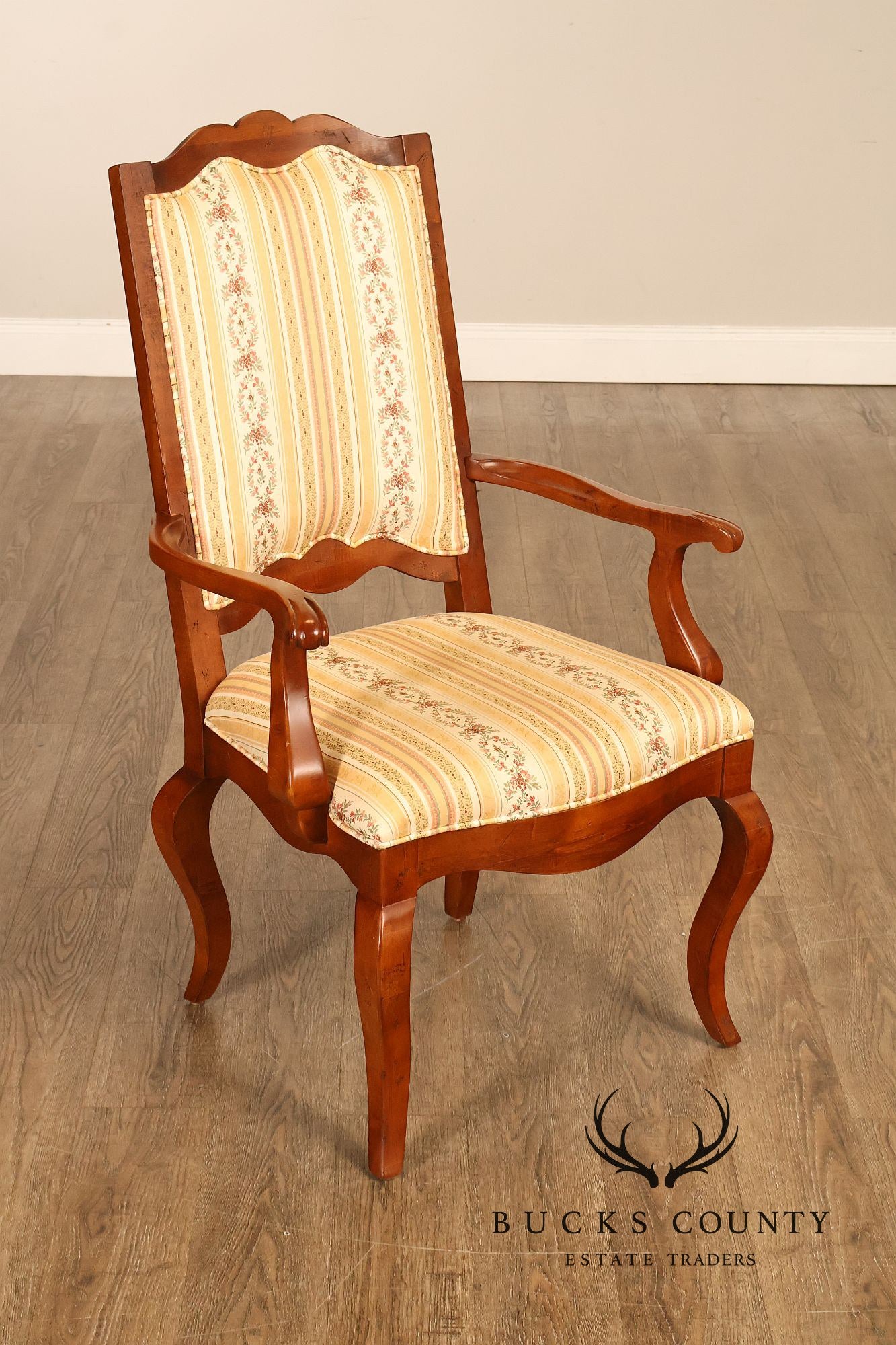 Century French Provincial Style Pair Of Upholstered Ladderback Armchairs