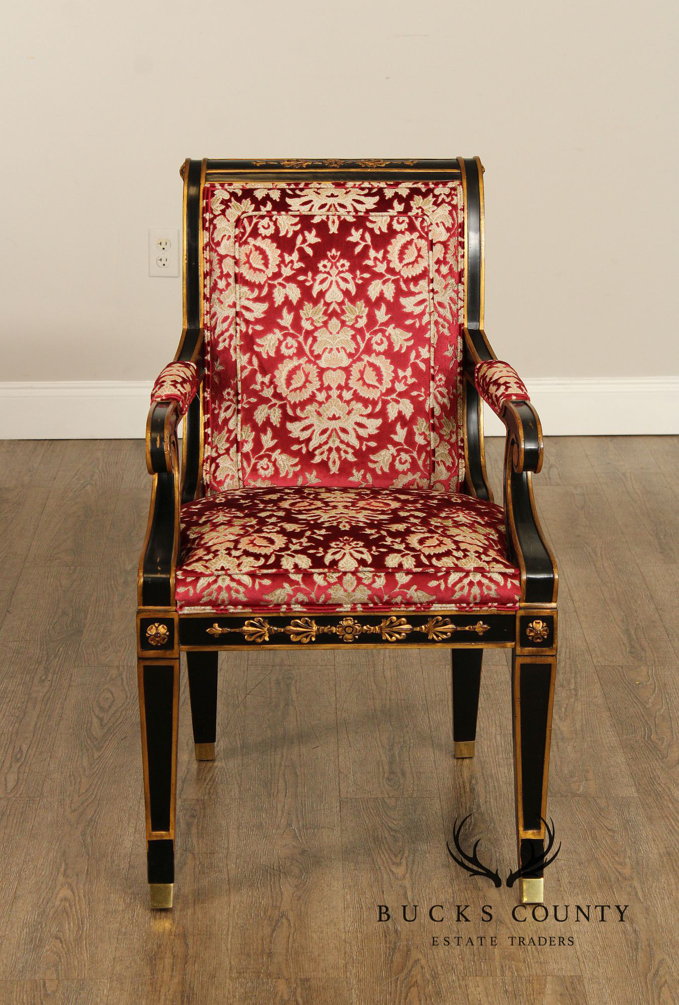 Karges Regency Style Ebonized and Partial Gilt Armchair