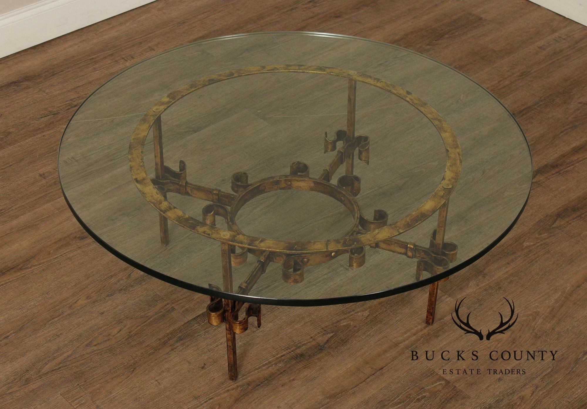 Vintage Wrought Iron Round Glass Top Coffee Table