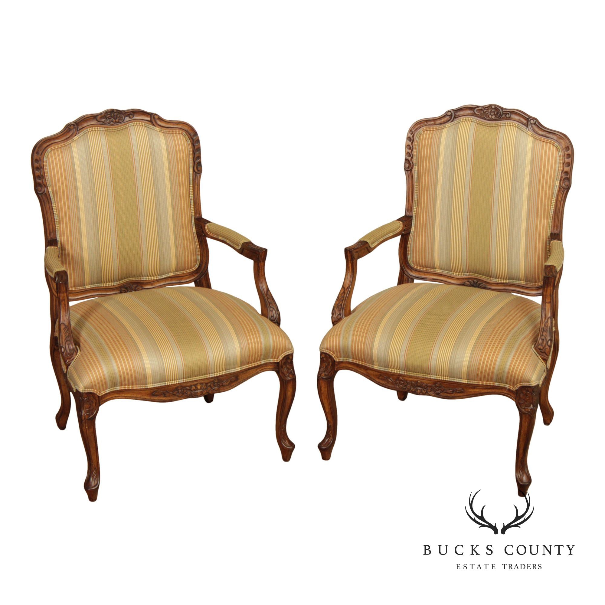 Henredon French Louis XV Style Pair of Fauteuil Armchairs