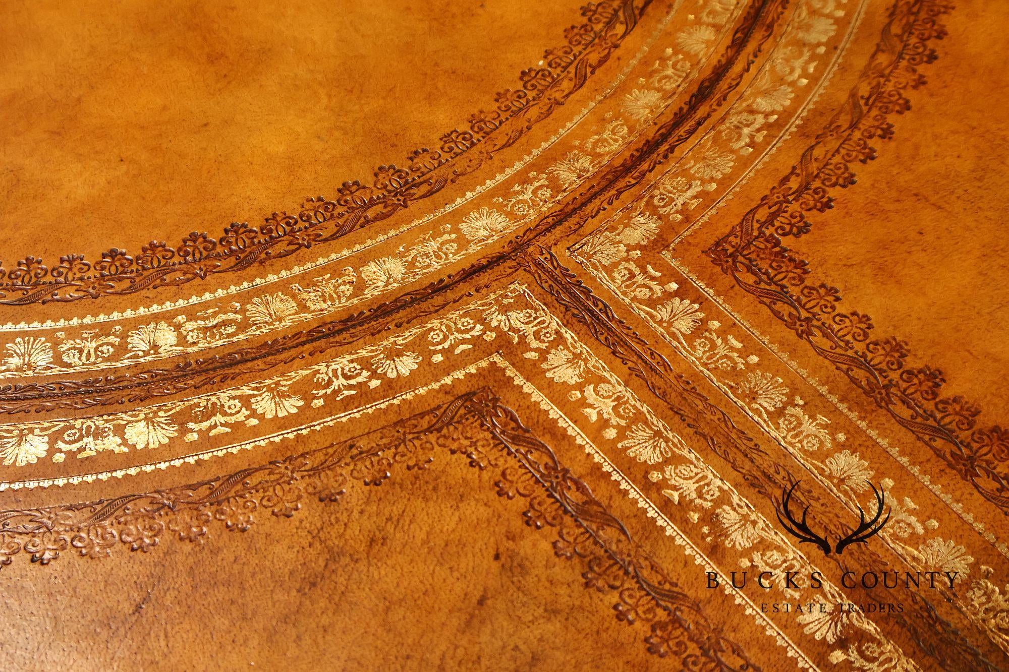 Maitland-Smith Oval Burl Wood Leather Top Partner Desk with Brass Hardware