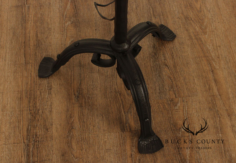 Gothic Revival Style Pair of Forged Iron Torchiere Floor Lamps