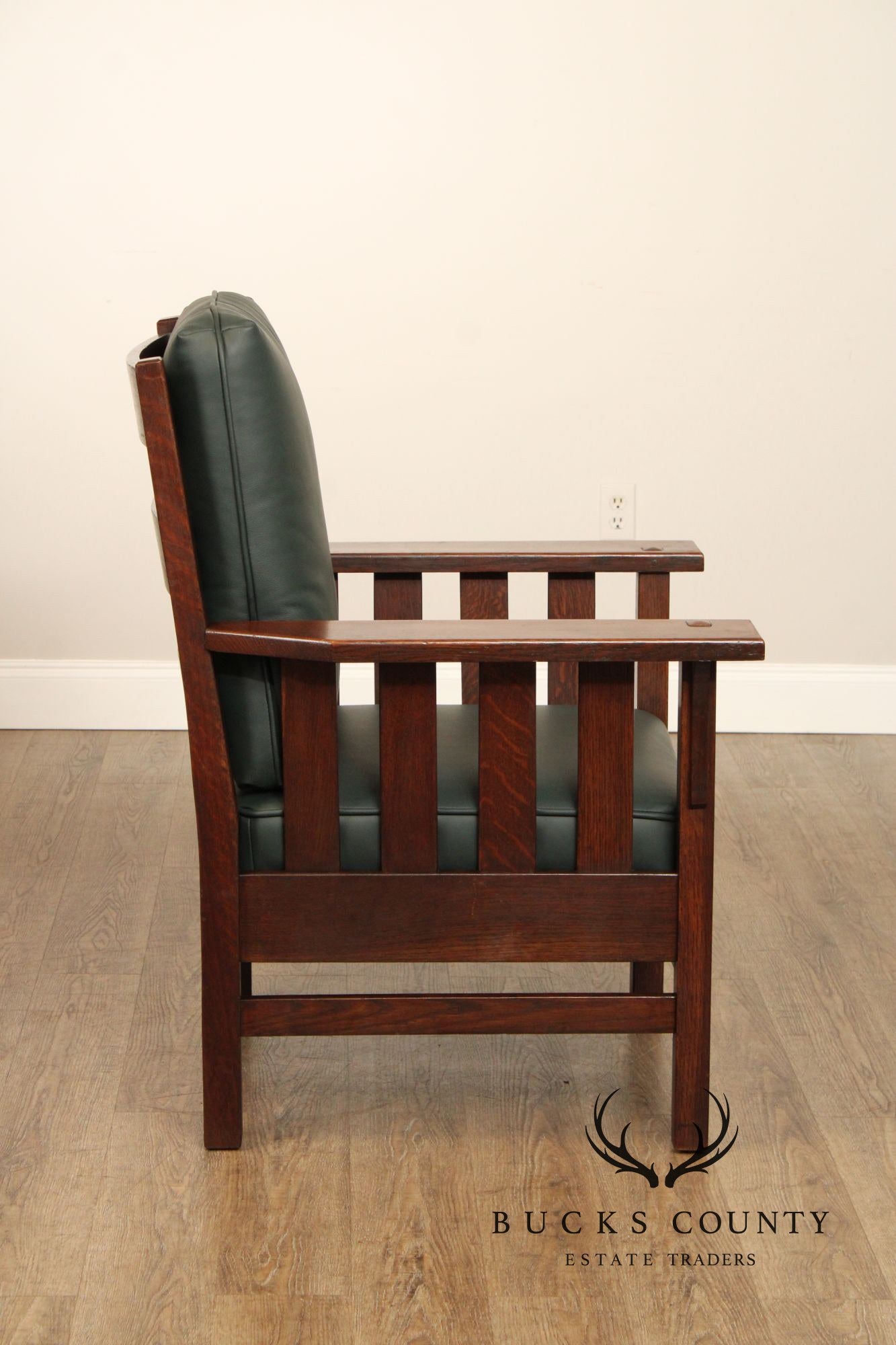 JM Young Antique Mission Oak and Leather Armchair