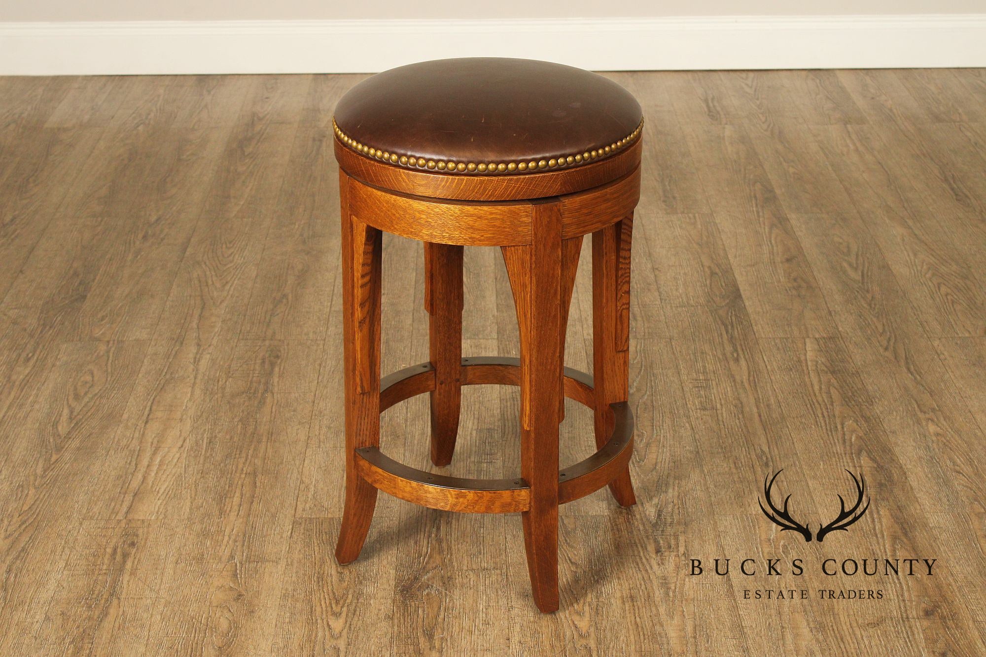 Stickley Mission Collection Oak and Leather Swivel Stool