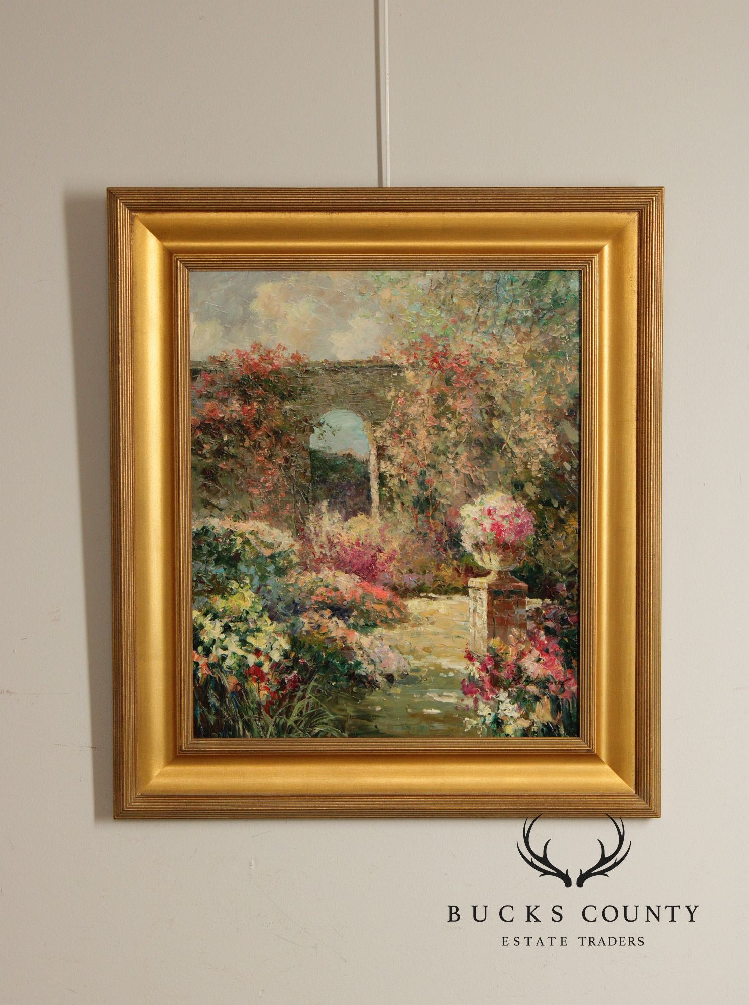 Impressionist Style Framed Impasto Oil Painting, Garden Path