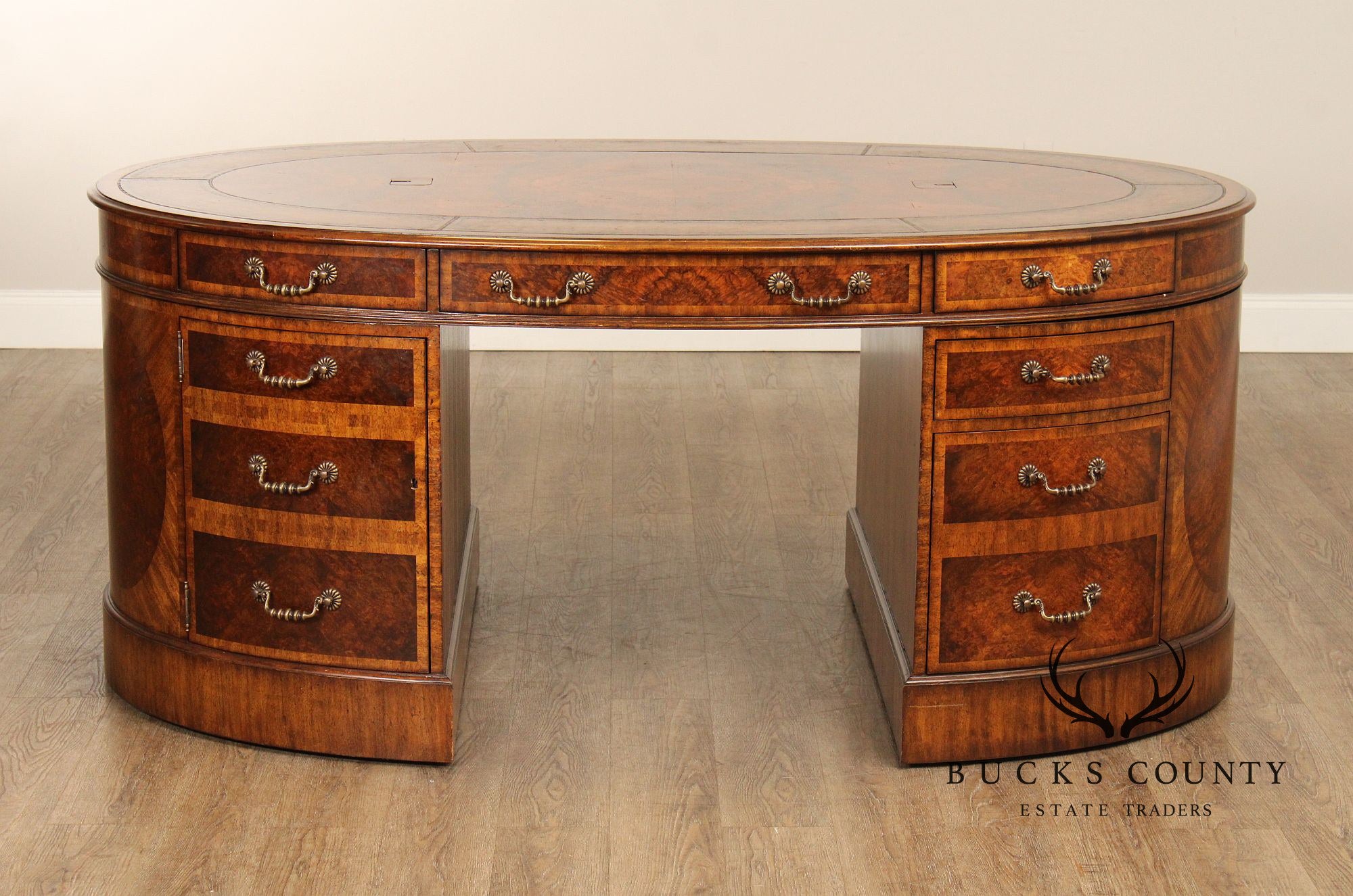 Maitland Smith Leather-Top Oval Partner's Desk