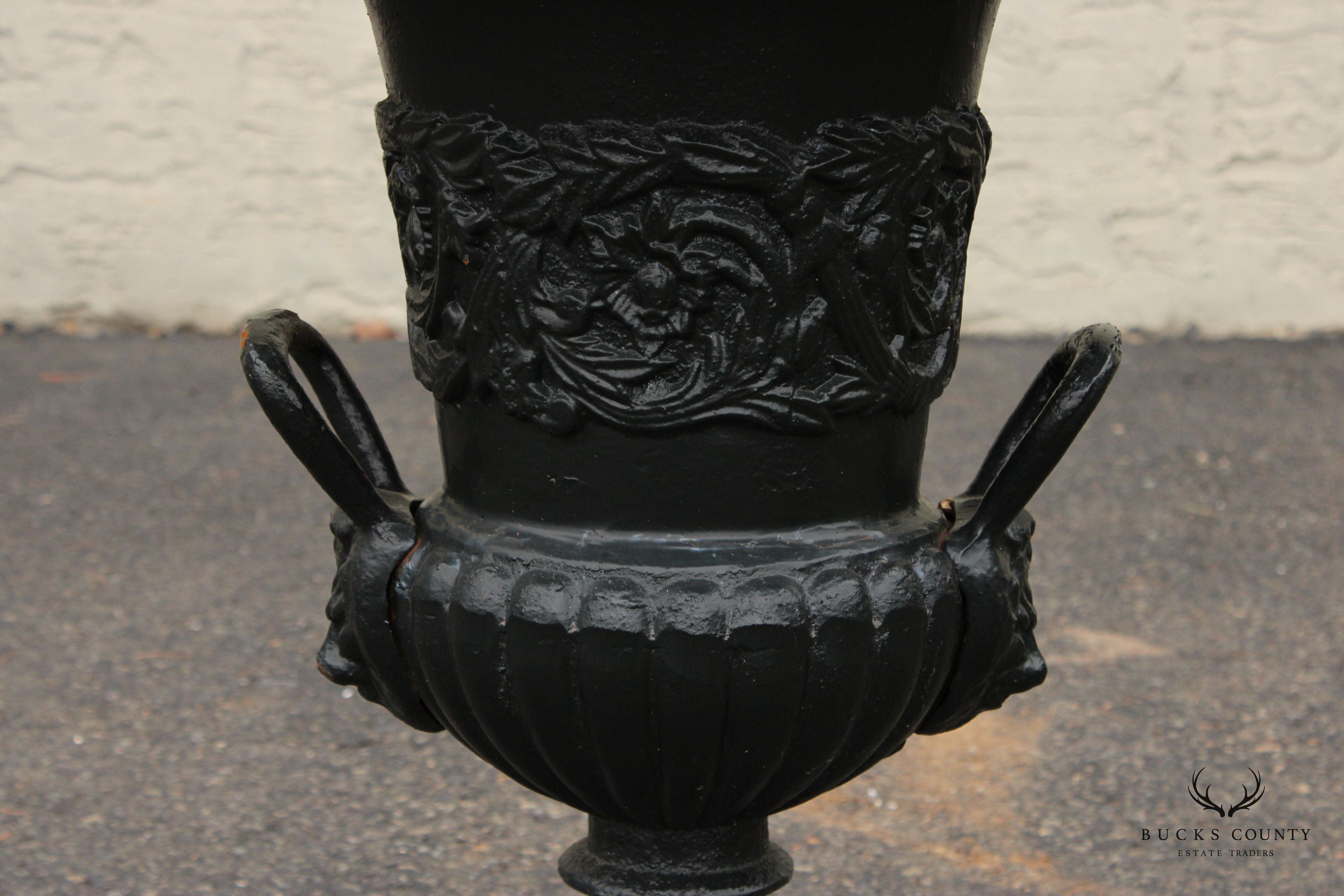 Vintage Pair Of Cast Iron Garden Urns Planters