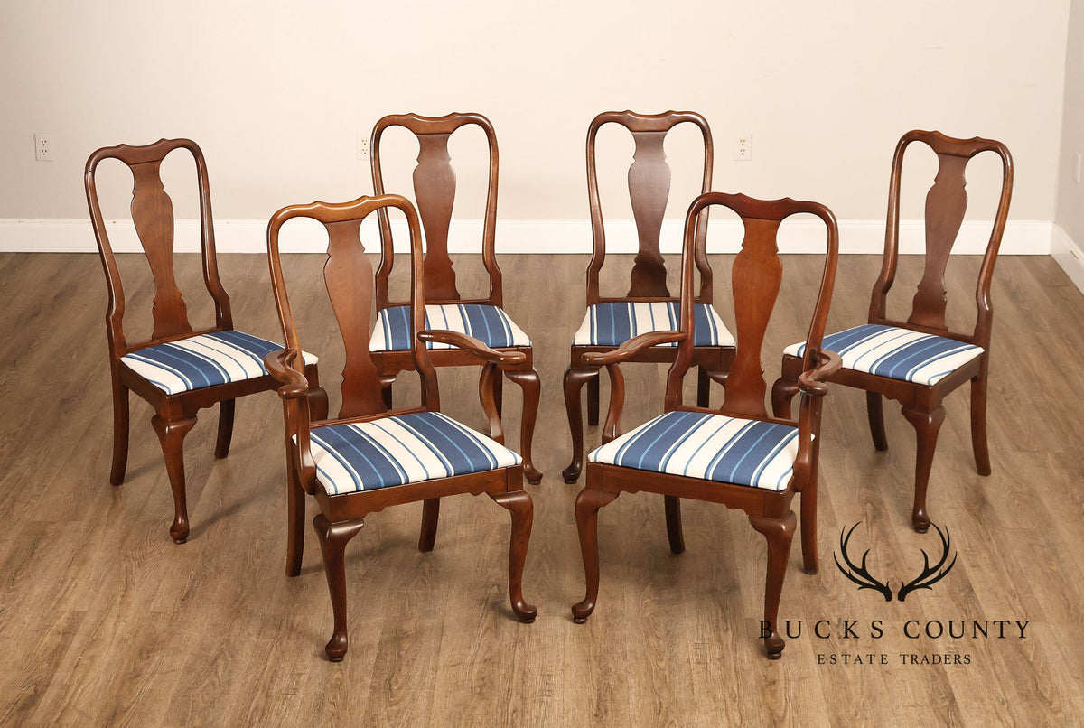 Ethan Allen Queen Anne Style Set Of Six Cherry Dining Chairs