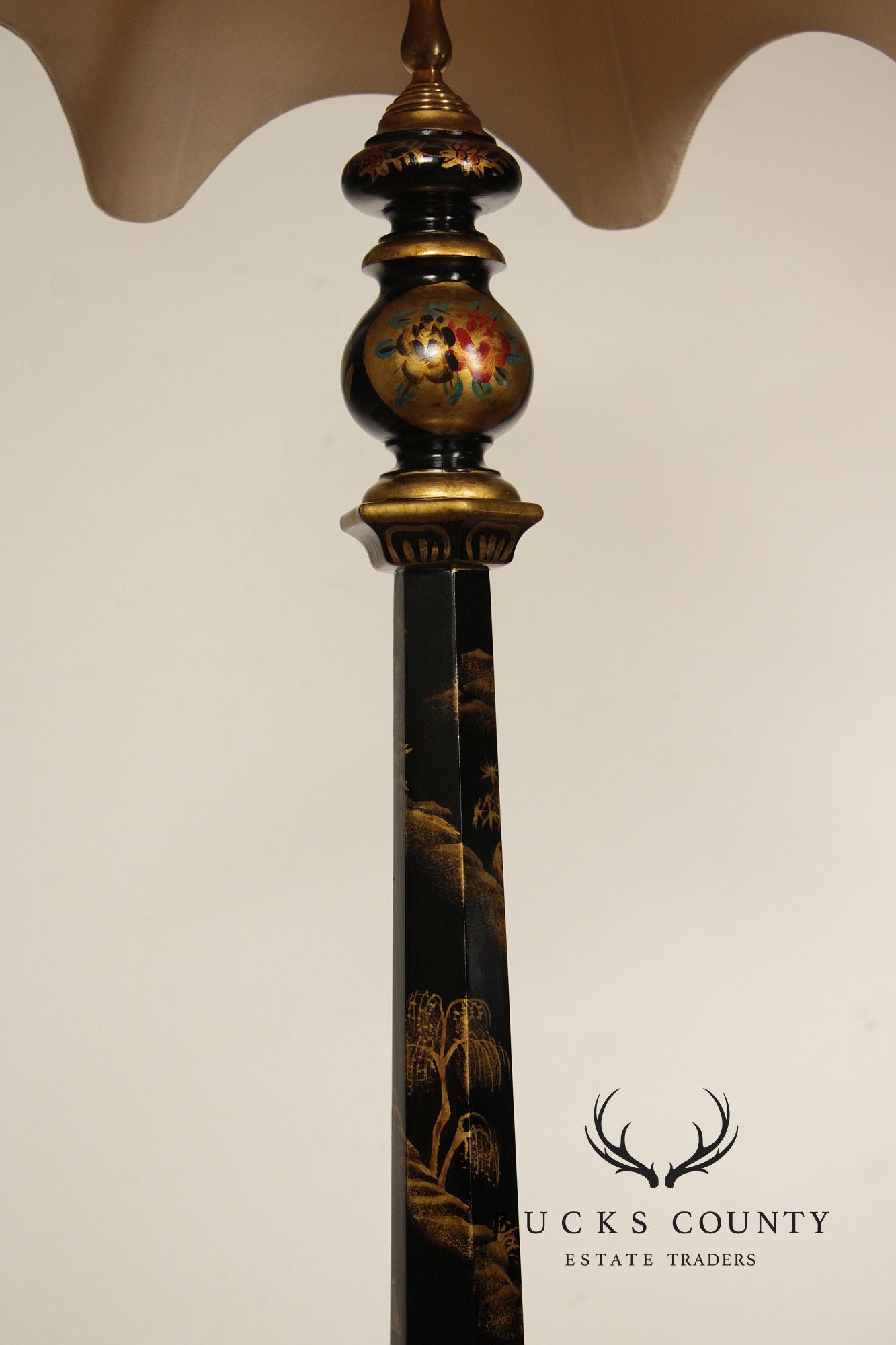 Chelsea House Chinoiserie Decorated Black Lacquer Floor Lamp
