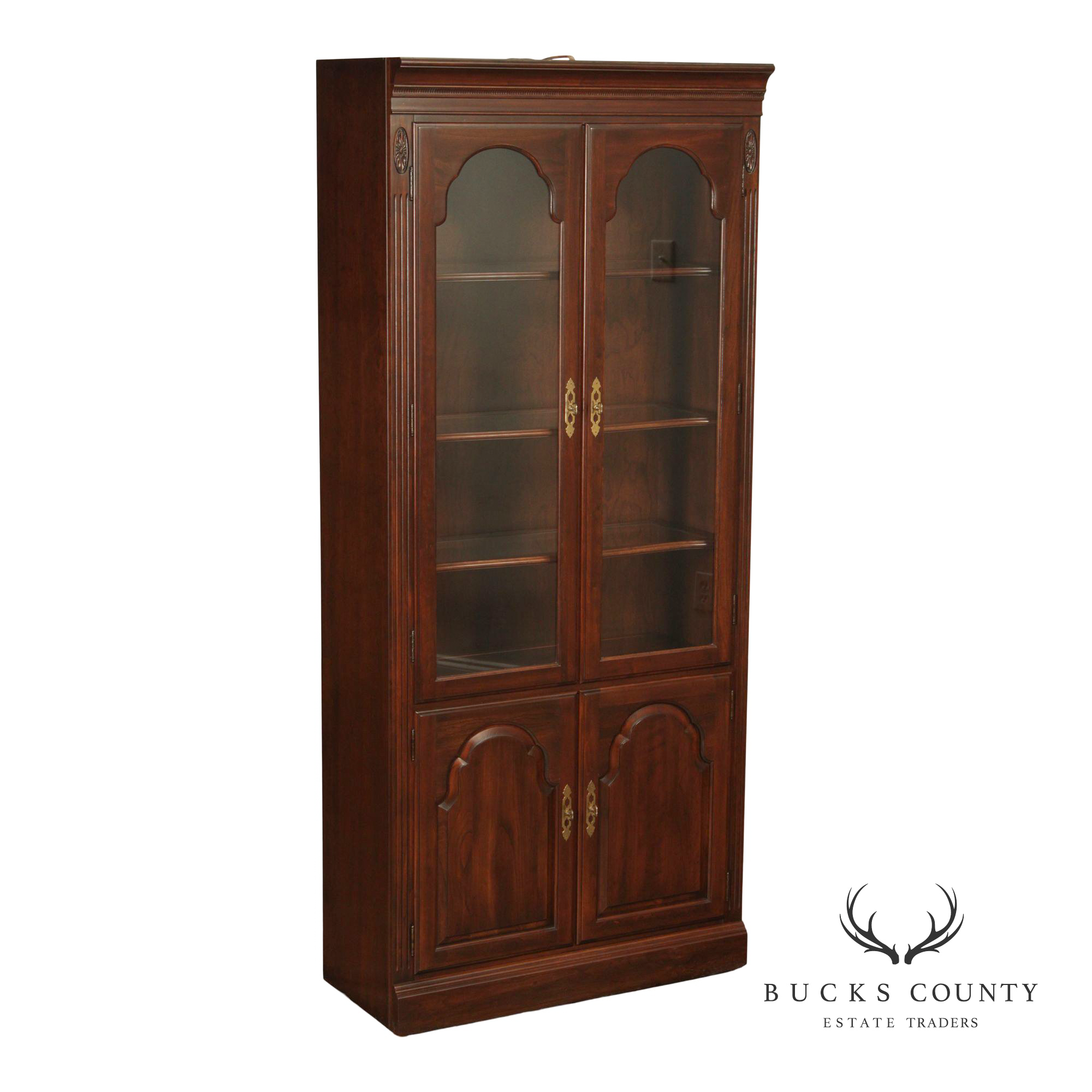 Ethan Allen Georgian Style Cherry Lighted Bookcase