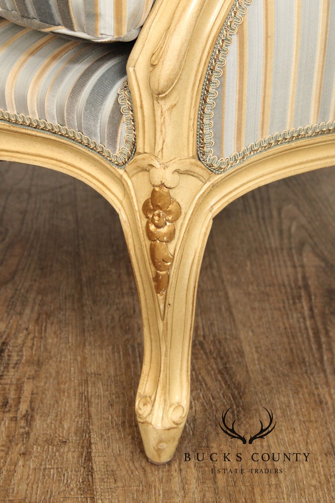 French Louis XV Style Pair of Cream Painted Custom Bergere Armchairs