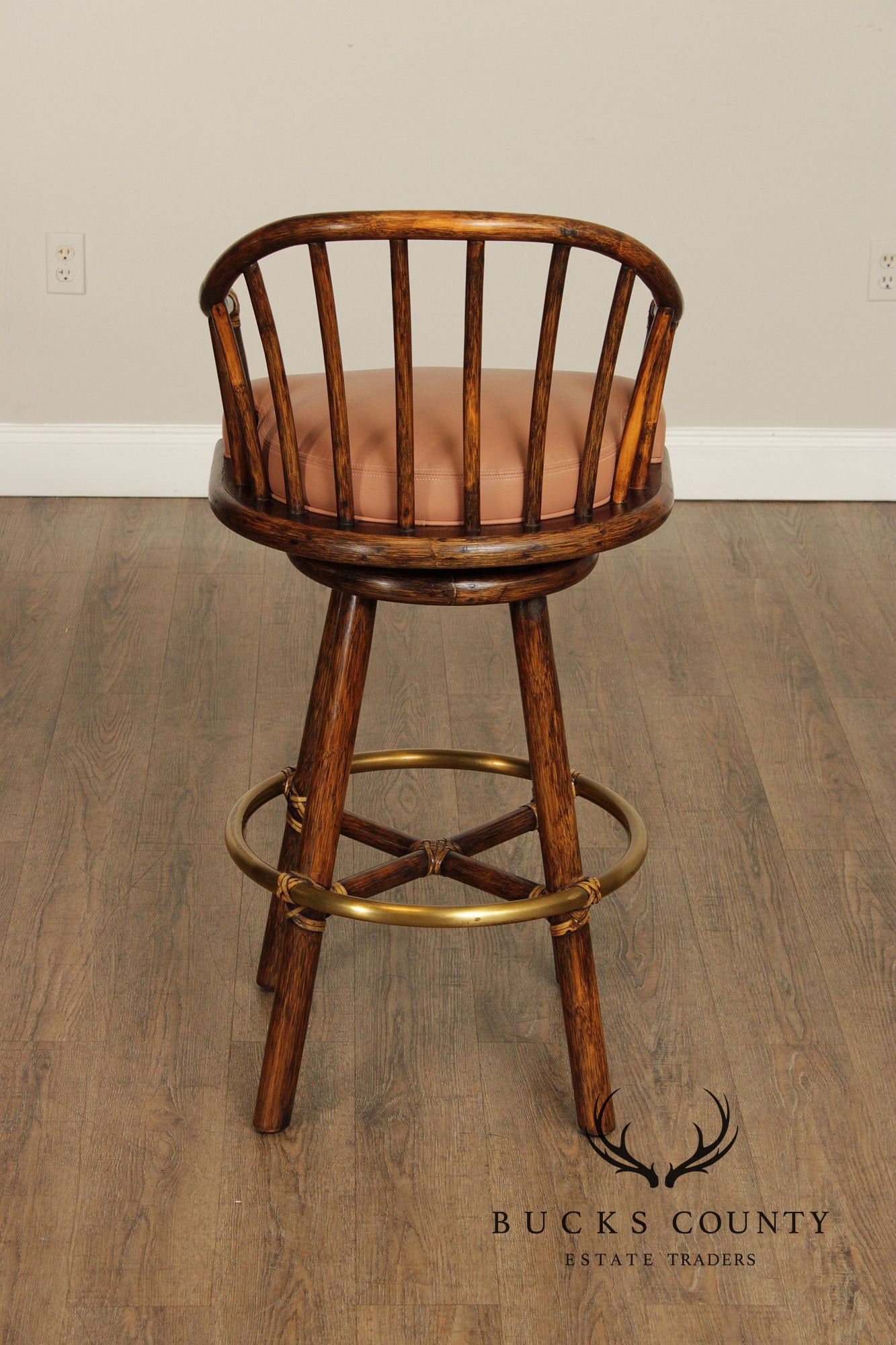 McGuire Set of Four Rattan Swivel Counter Stools