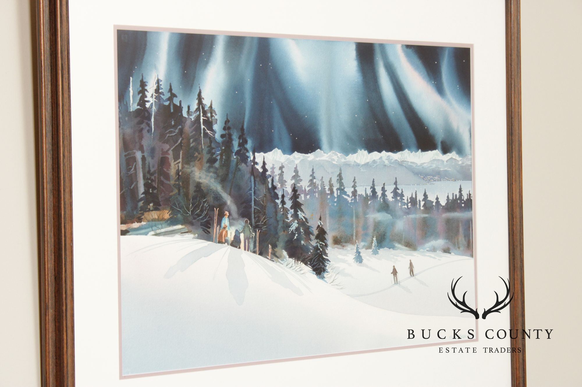 John Svenson Watercolor Painting, Ski Party
