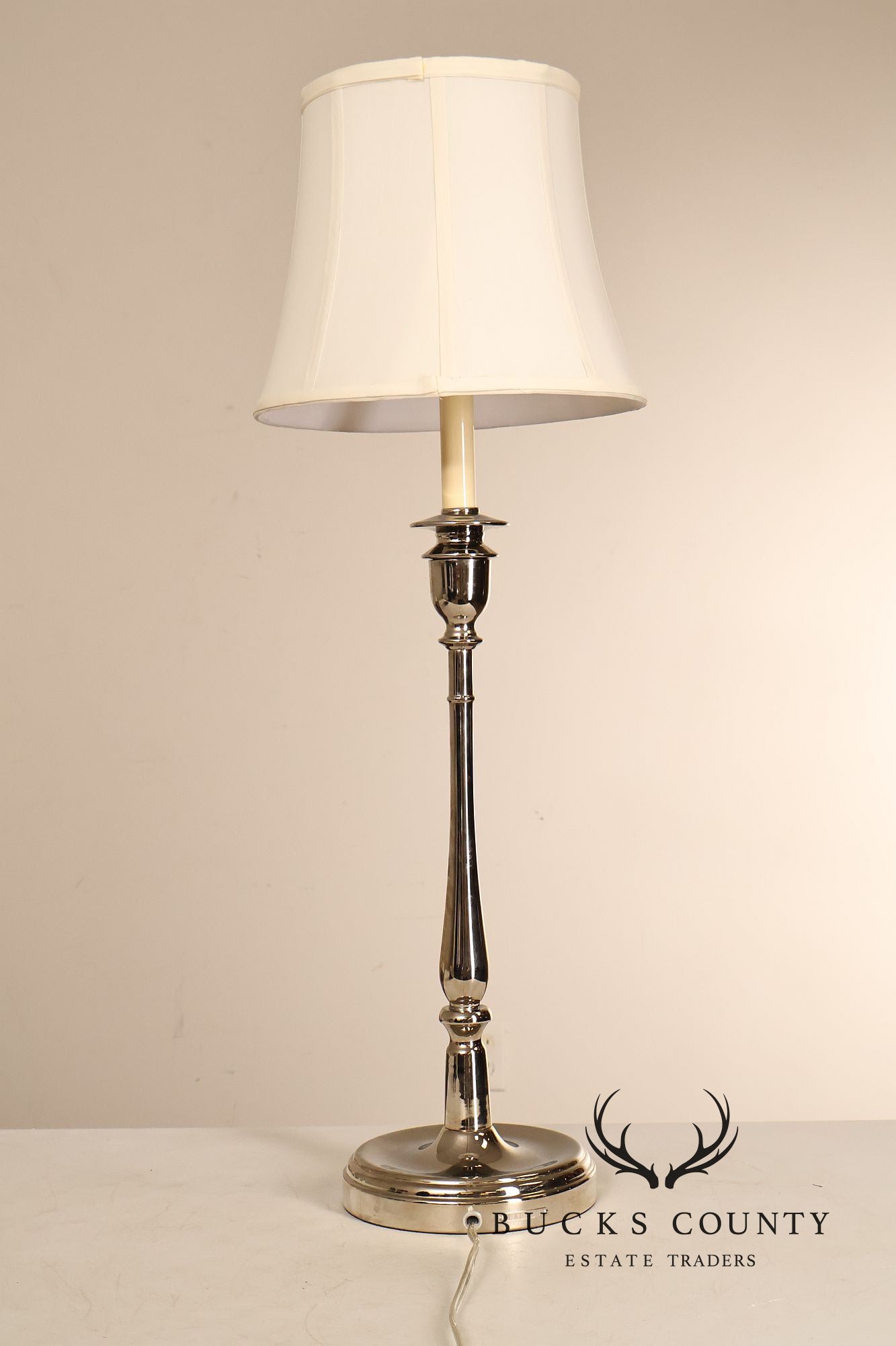 Ralph Lauren Pair of Chrome Candlestick Table Lamps