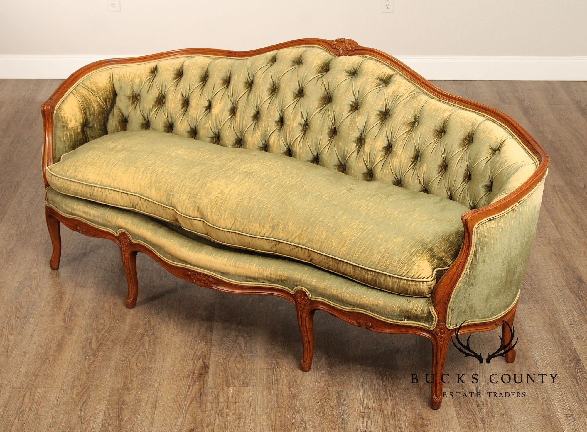 French Louis XV Style Vintage Walnut Frame Sofa