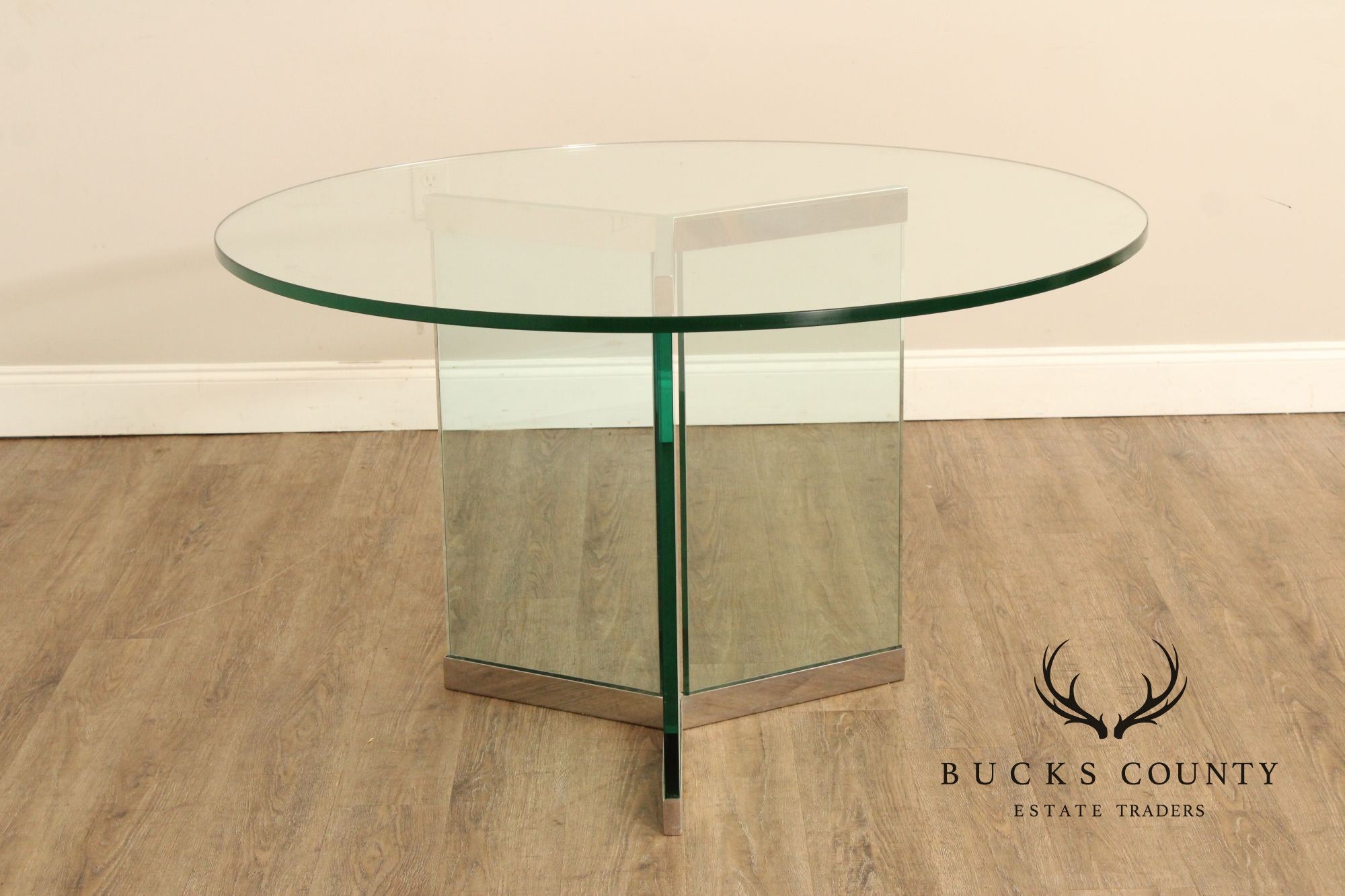 Leon Rosen for Pace Chrome and Round Glass Dining Table