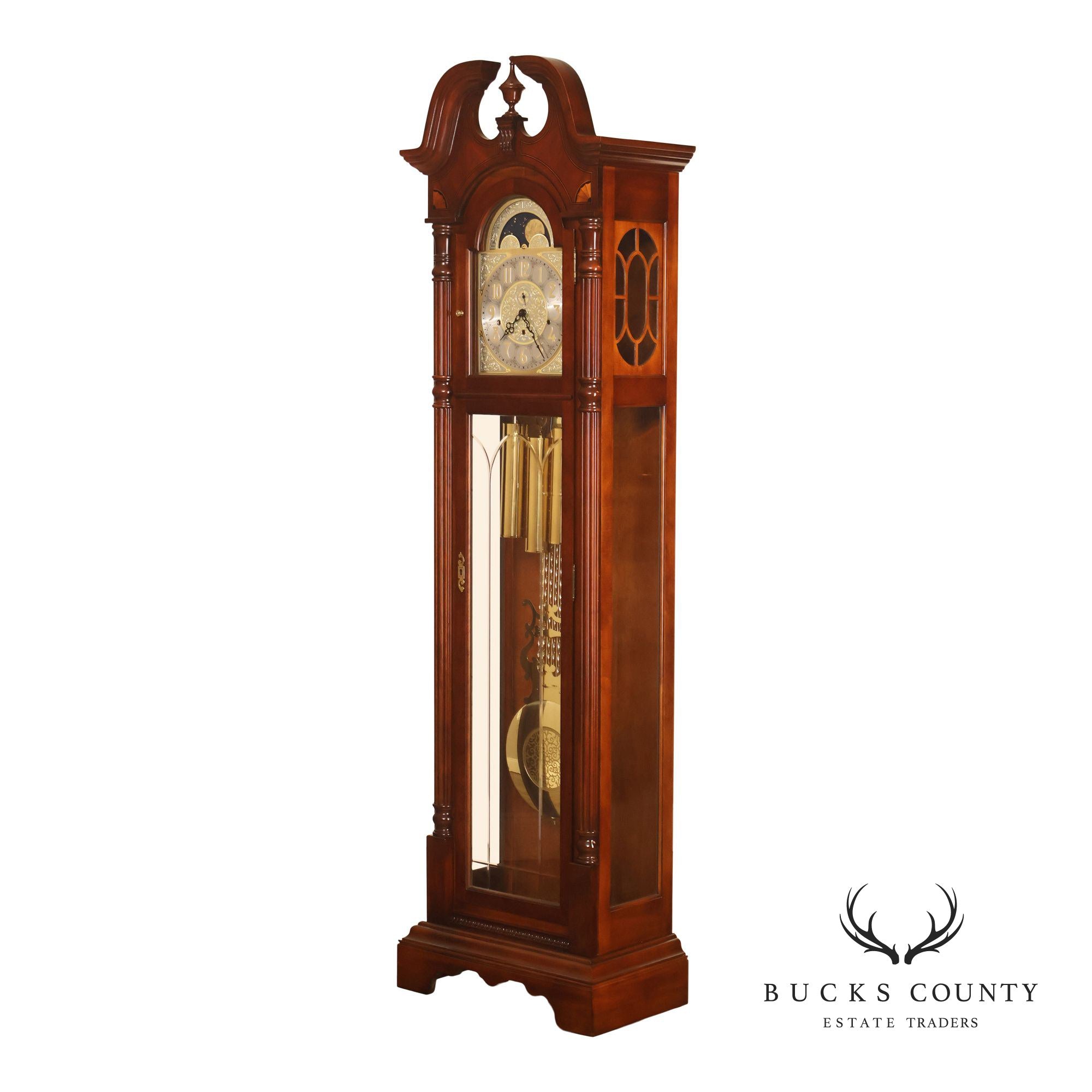 Sligh Mahogany Grandfather Clock With Triple Chime Moon Phase Dial