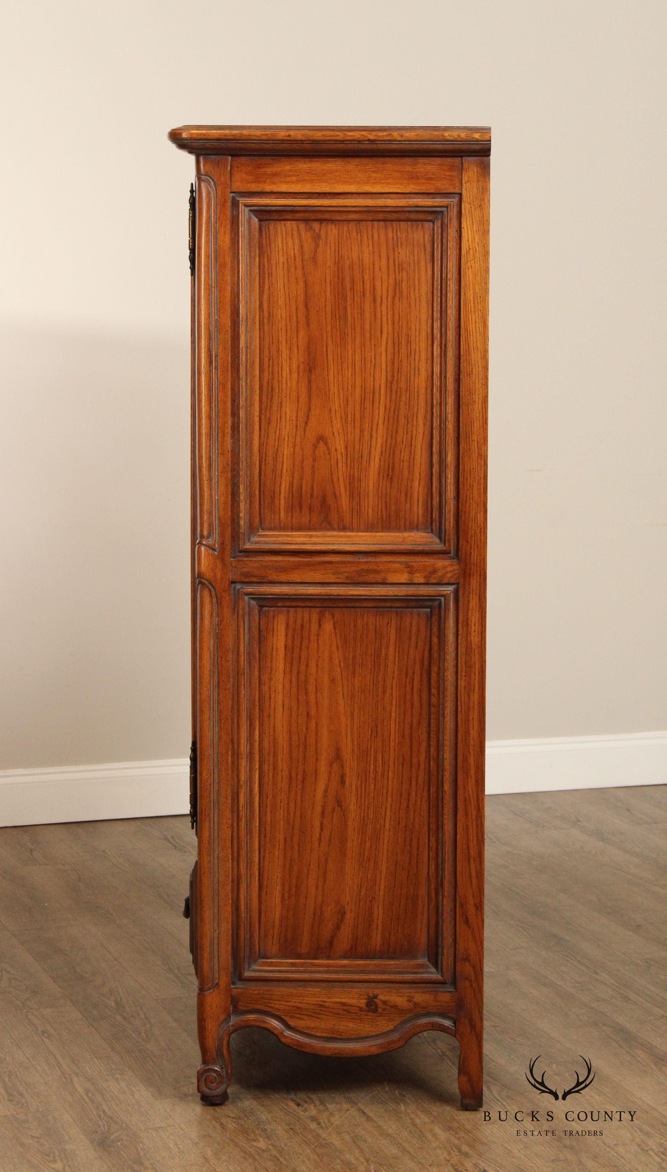 FRENCH COUNTRY STYLE CARVED OAK TWO DOOR ARMOIRE