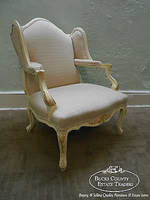 Custom Wide Seat French Louis XV Wing Chair Fauteuil