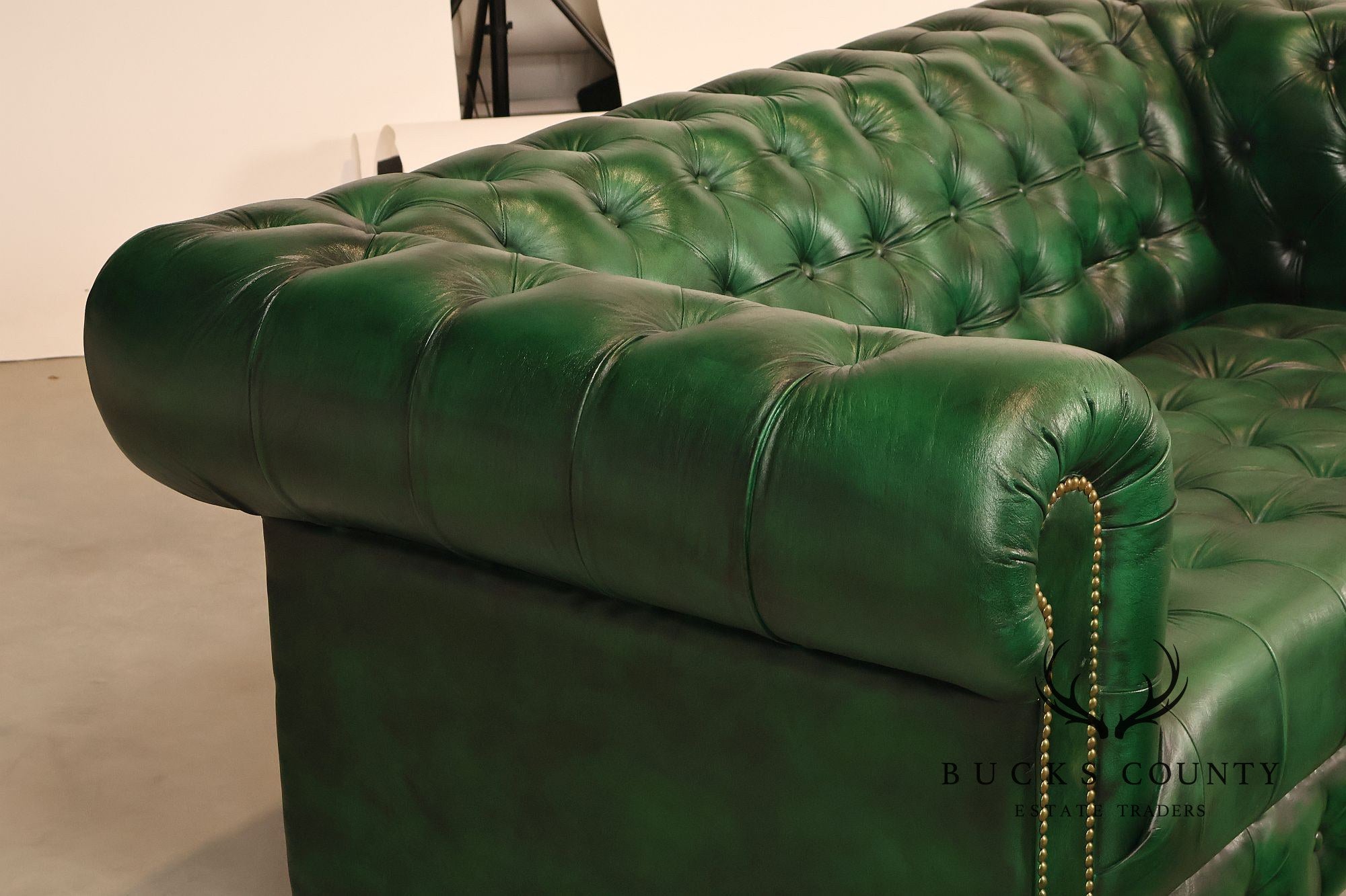 Chesterfield Style  Green Leather Sofa