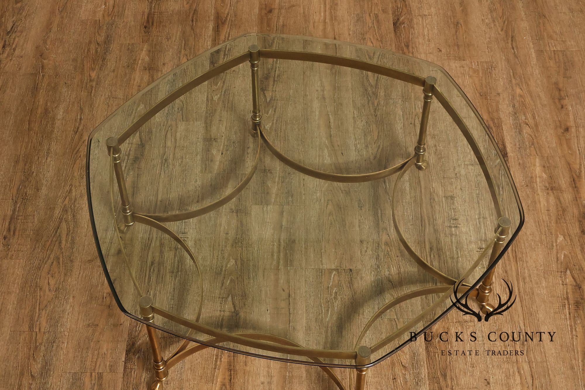 Directoire Style Vintage Brass and Glass Top Coffee Table