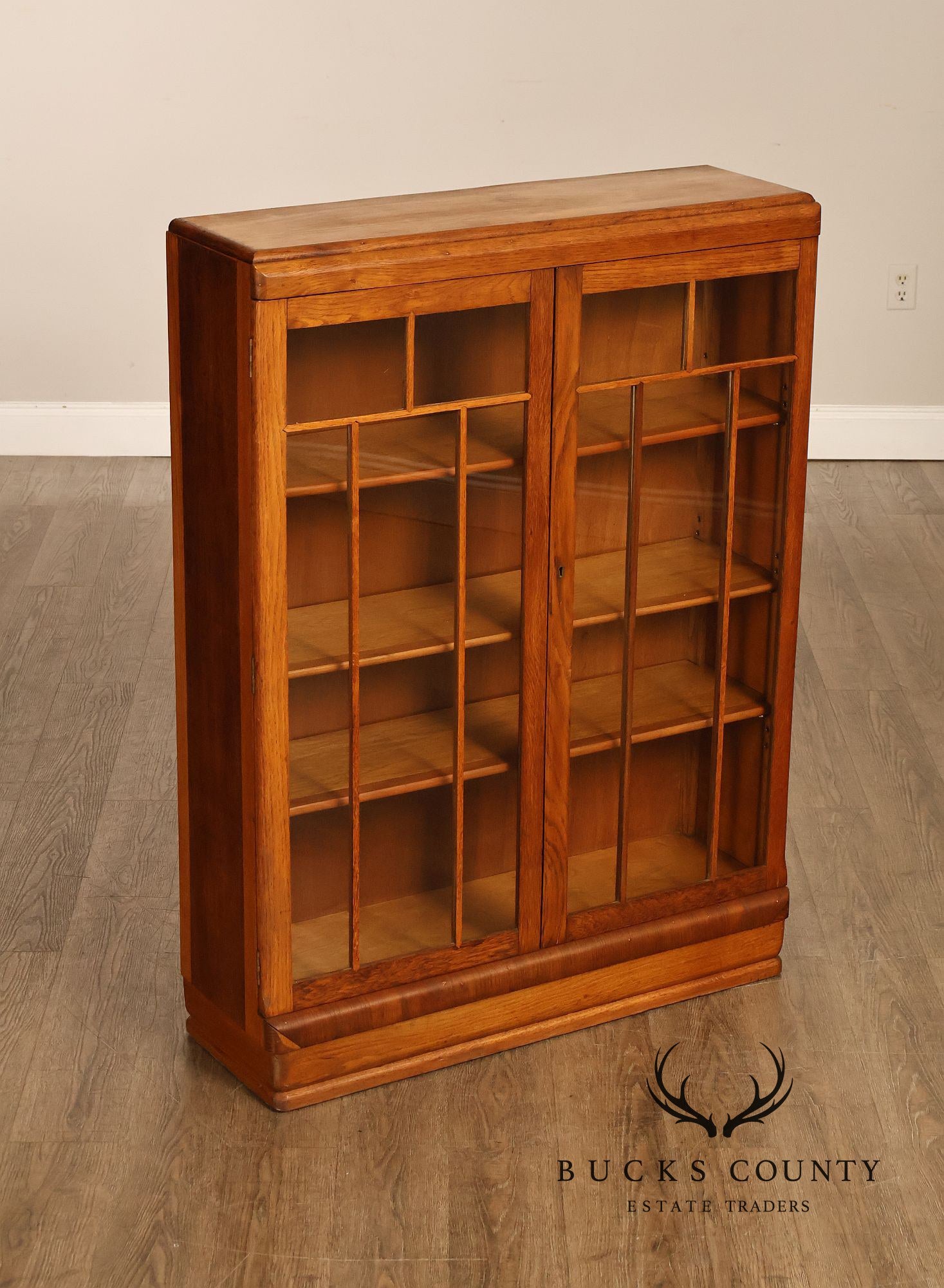 Antique Arts And Crafts Glass Door Oak Bookcase