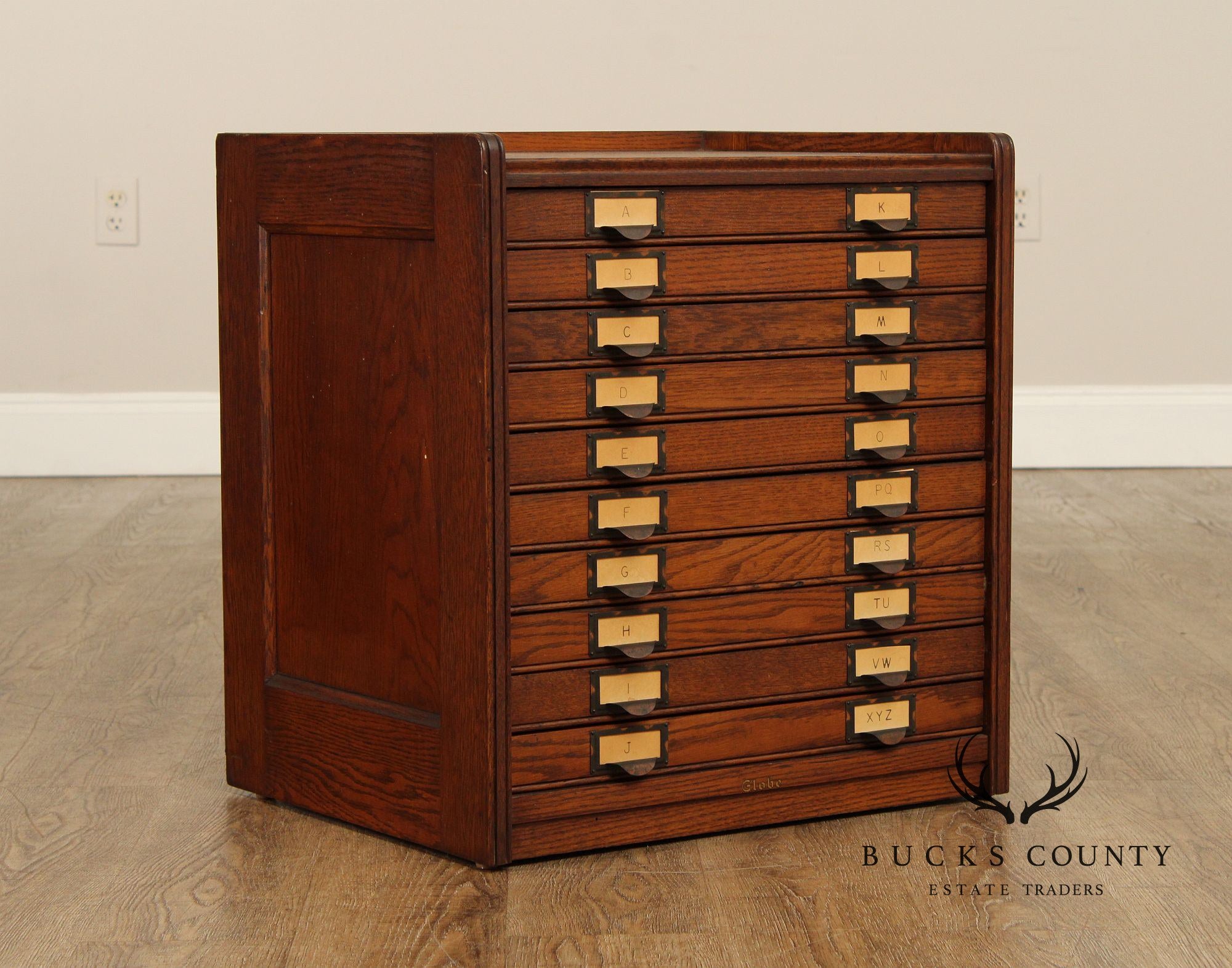 Antique Globe Oak Flat File Cabinet