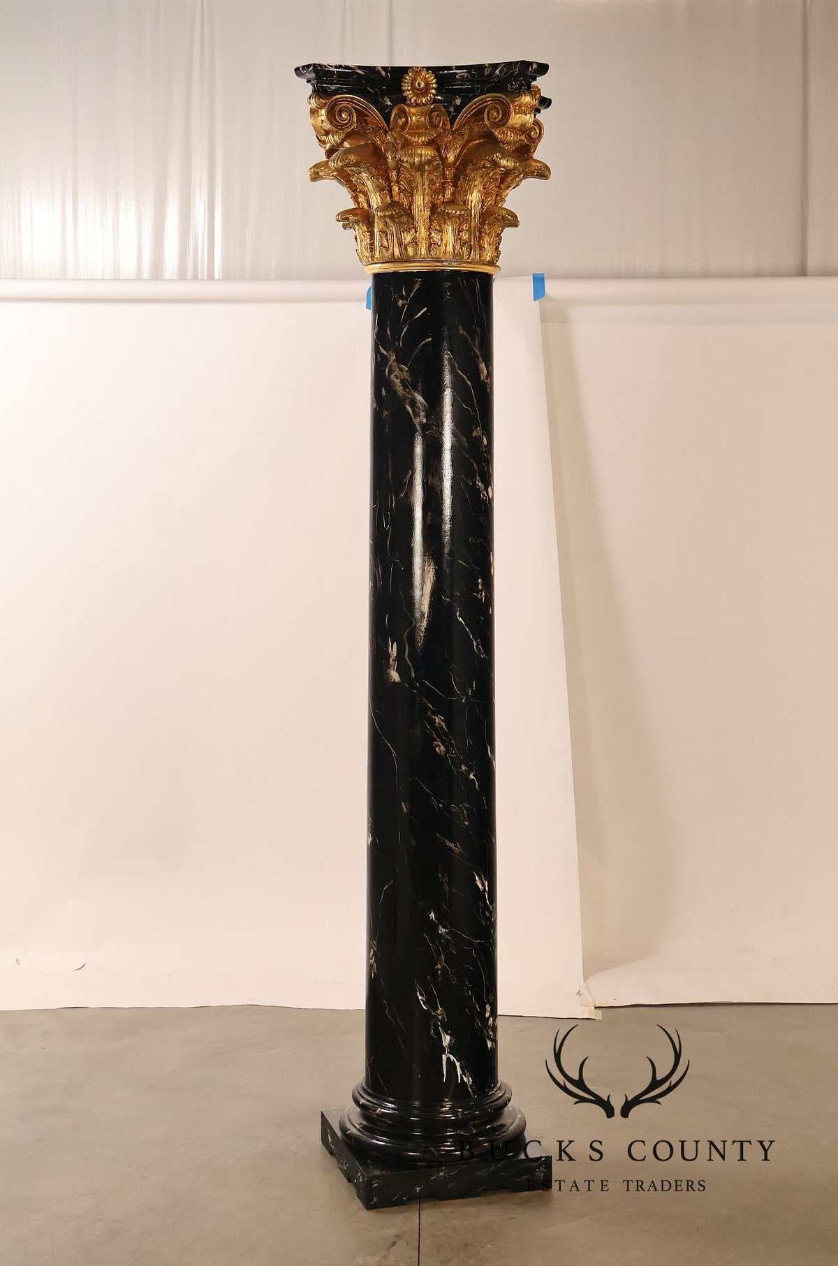 Monumental Neoclassical Faux Marble And Gilt Corinthian Decorative Column