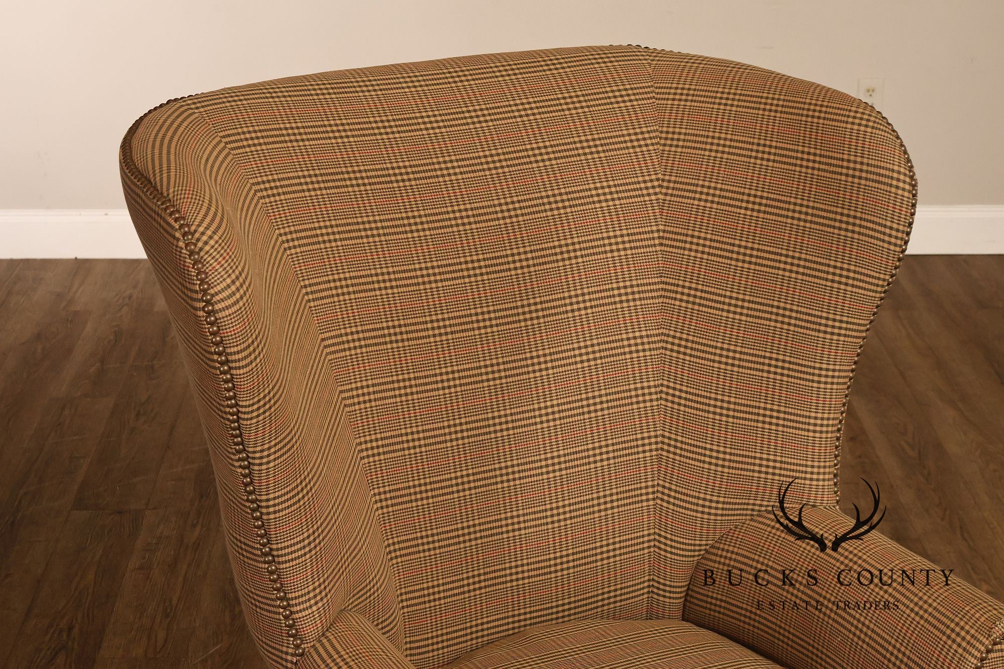Ralph Lauren Traditional Plaid Upholstered Wingback Lounge Chairs