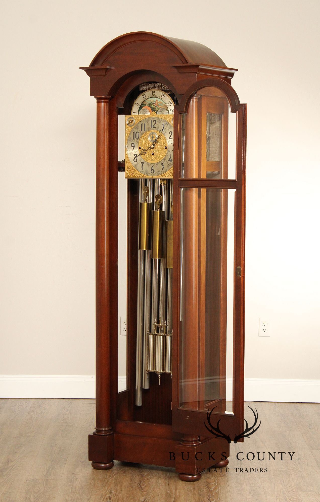 Herschede Antique Mahogany 9 Tube Grandfather Hall Clock