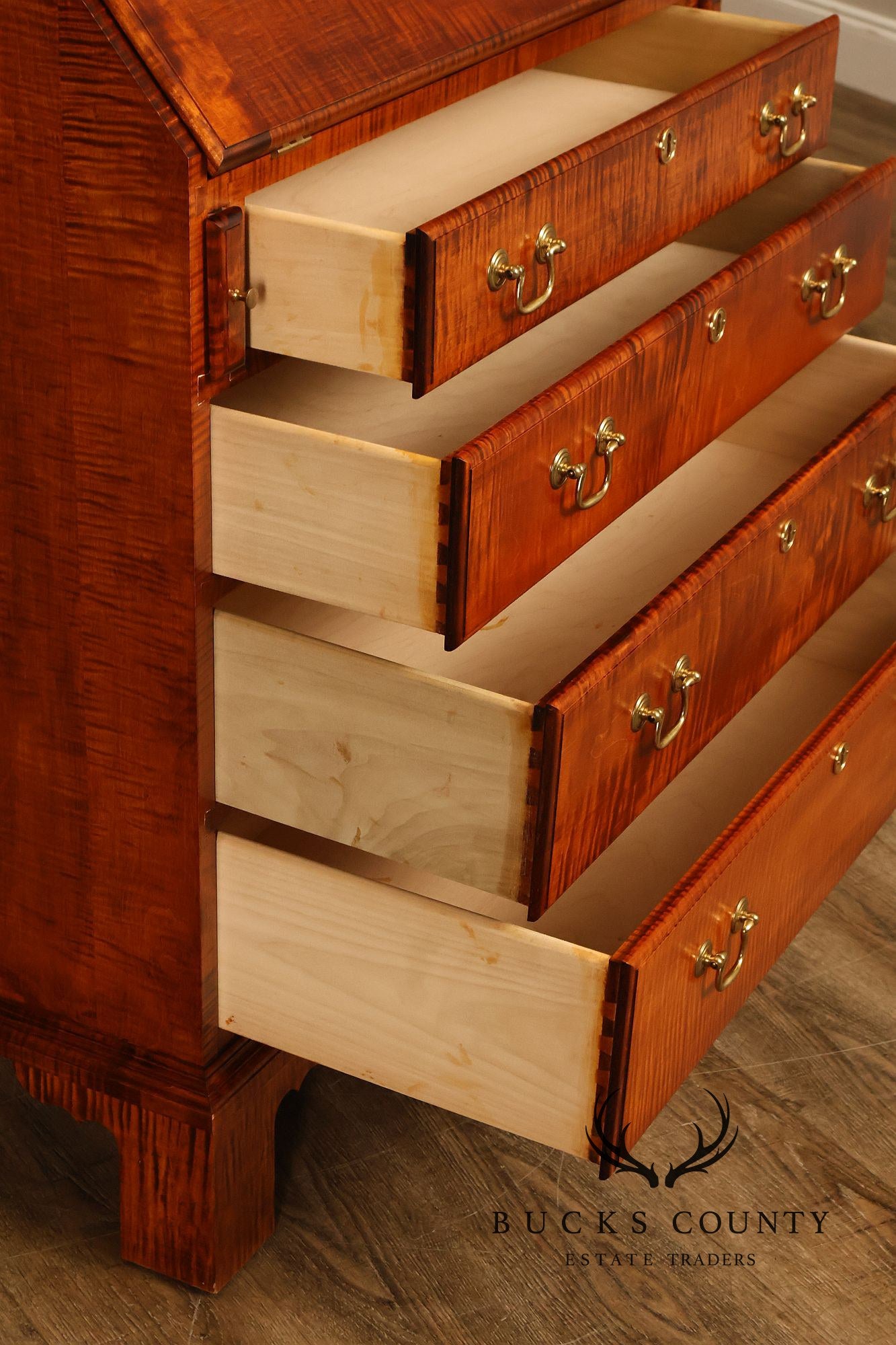 Custom Tiger Maple Slant Drop Front Secretary Desk
