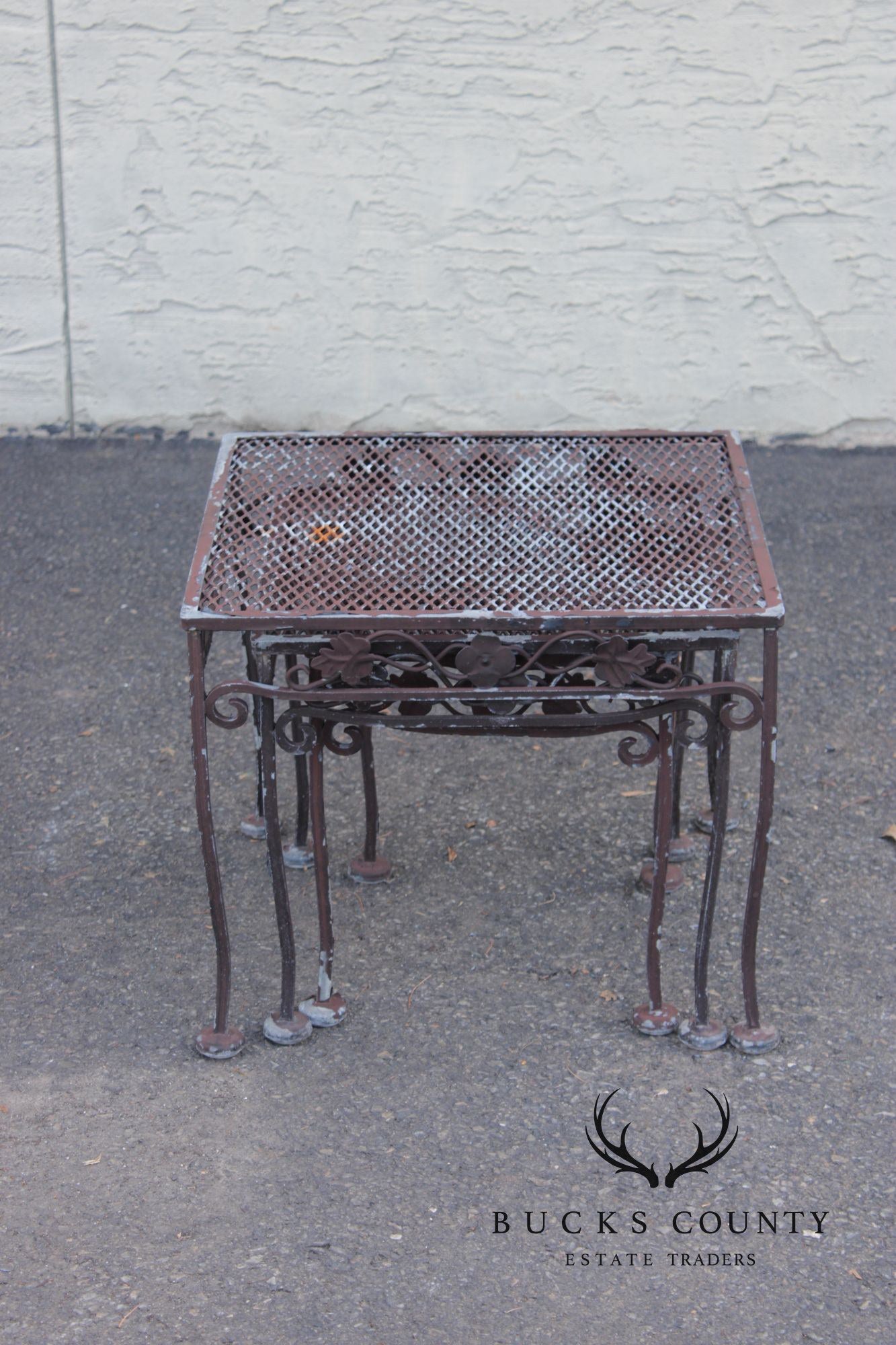 Vintage Set of Three Wrought Iron Outdoor Patio Nesting Tables