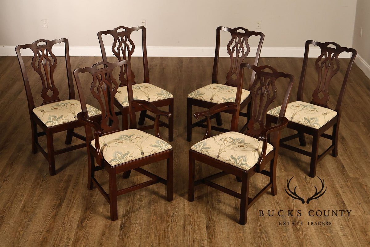 Statton Chippendale Style Set of Six Cherry Dining Chairs