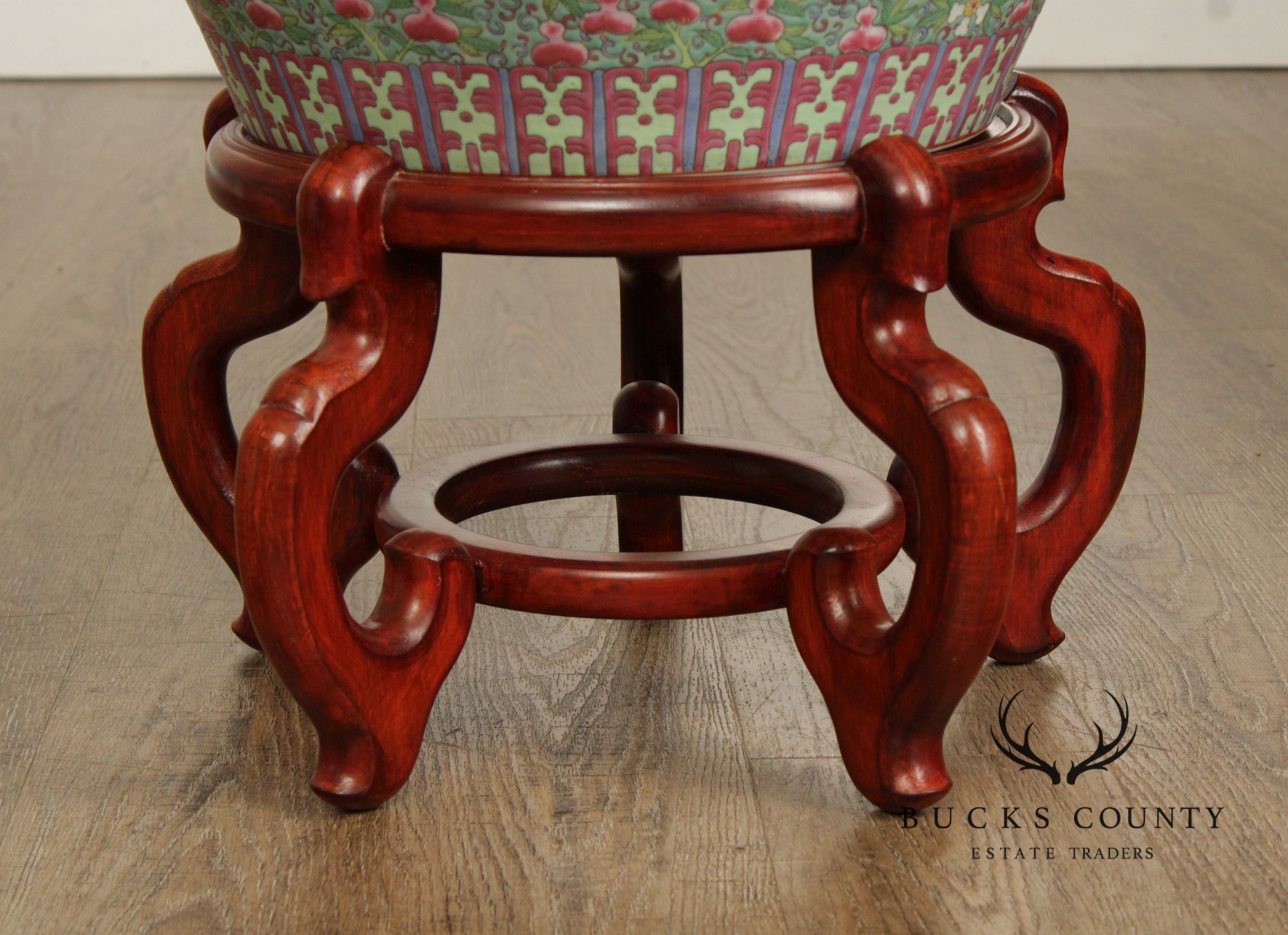 Chinese Famille Verte Fishbowl Planter on Stand