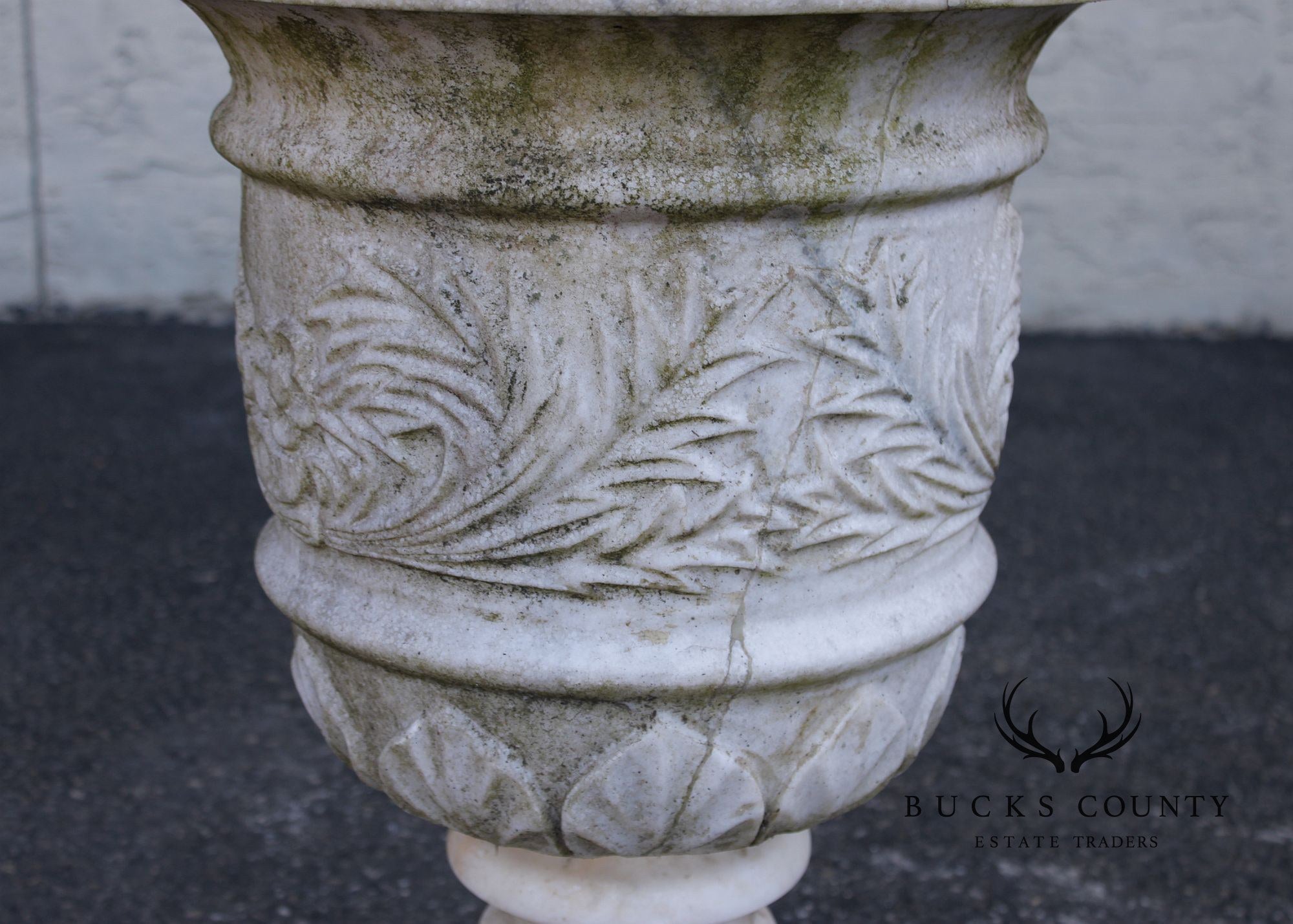 Vintage Pair Of Carved Marble Garden Urns