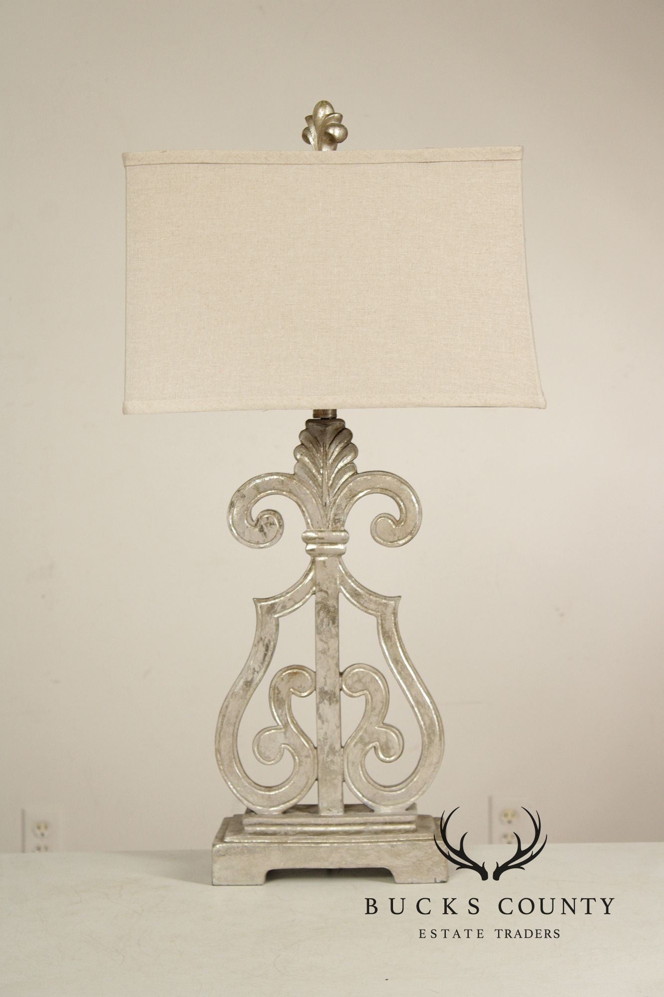 Traditional Pair of Silver Painted Table Lamps