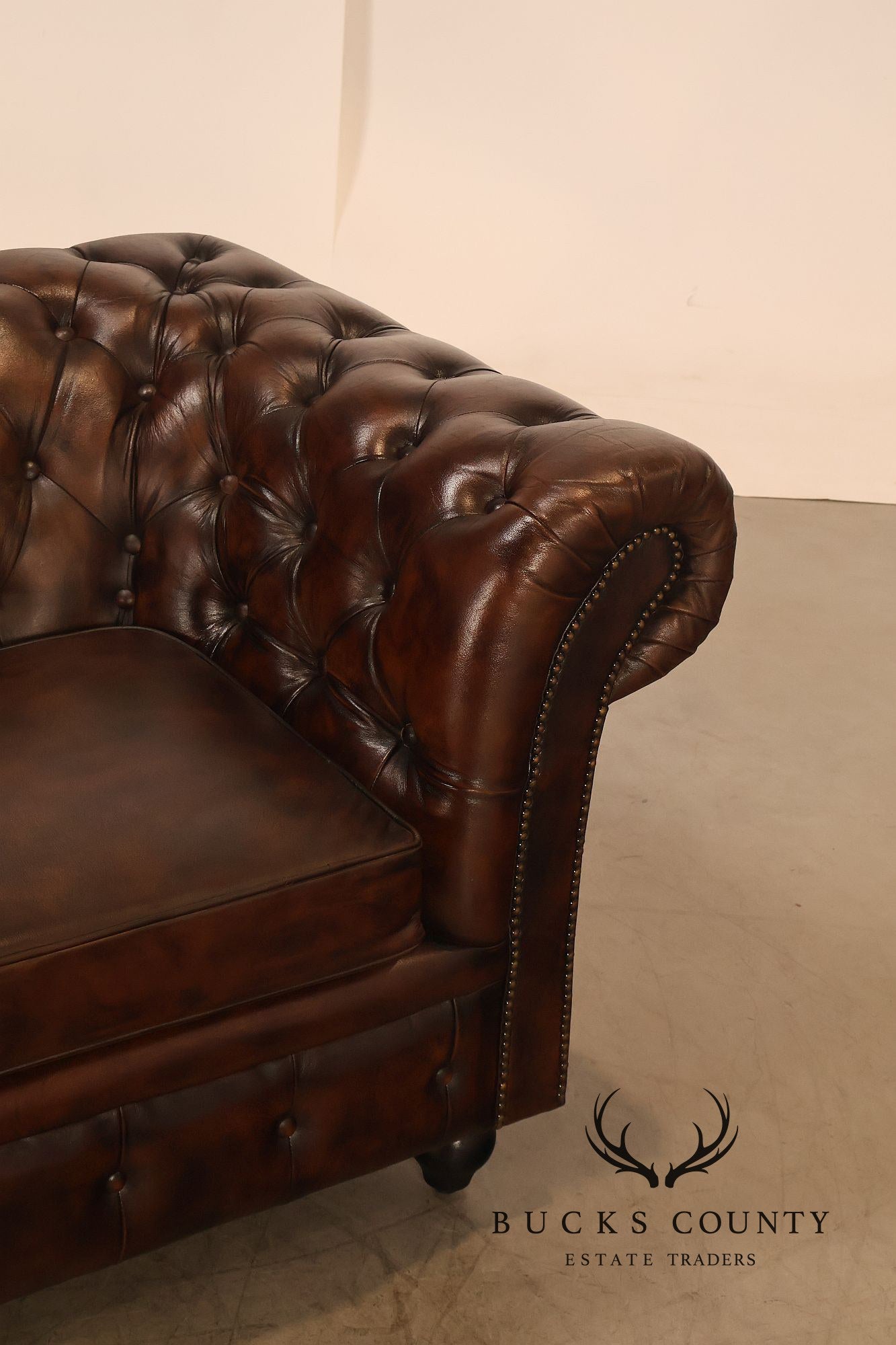 Chesterfield Style 6 Foot Brown Tufted Leather Sofa
