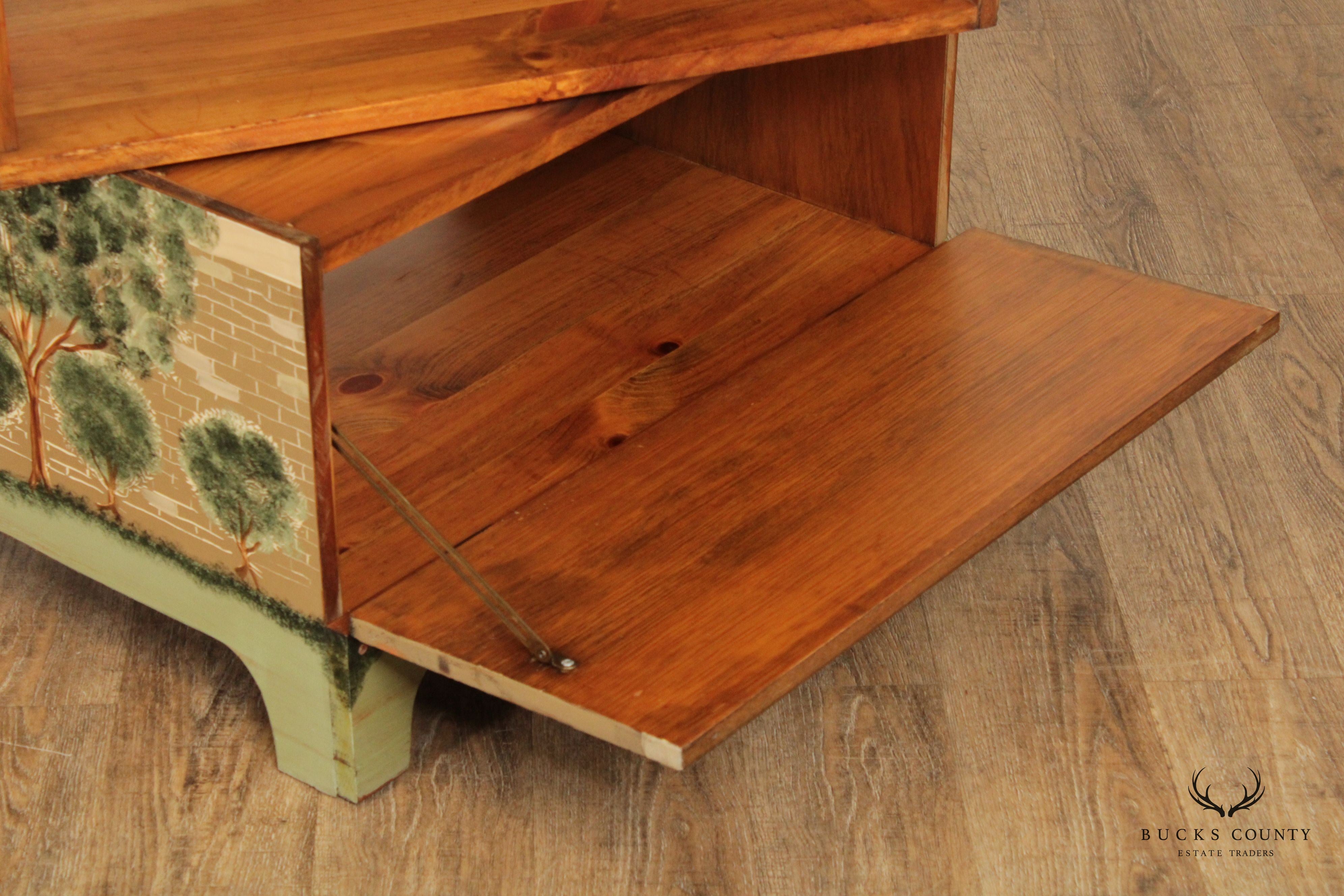 Hand Painted Pine Swivel Media Cabinet Stand